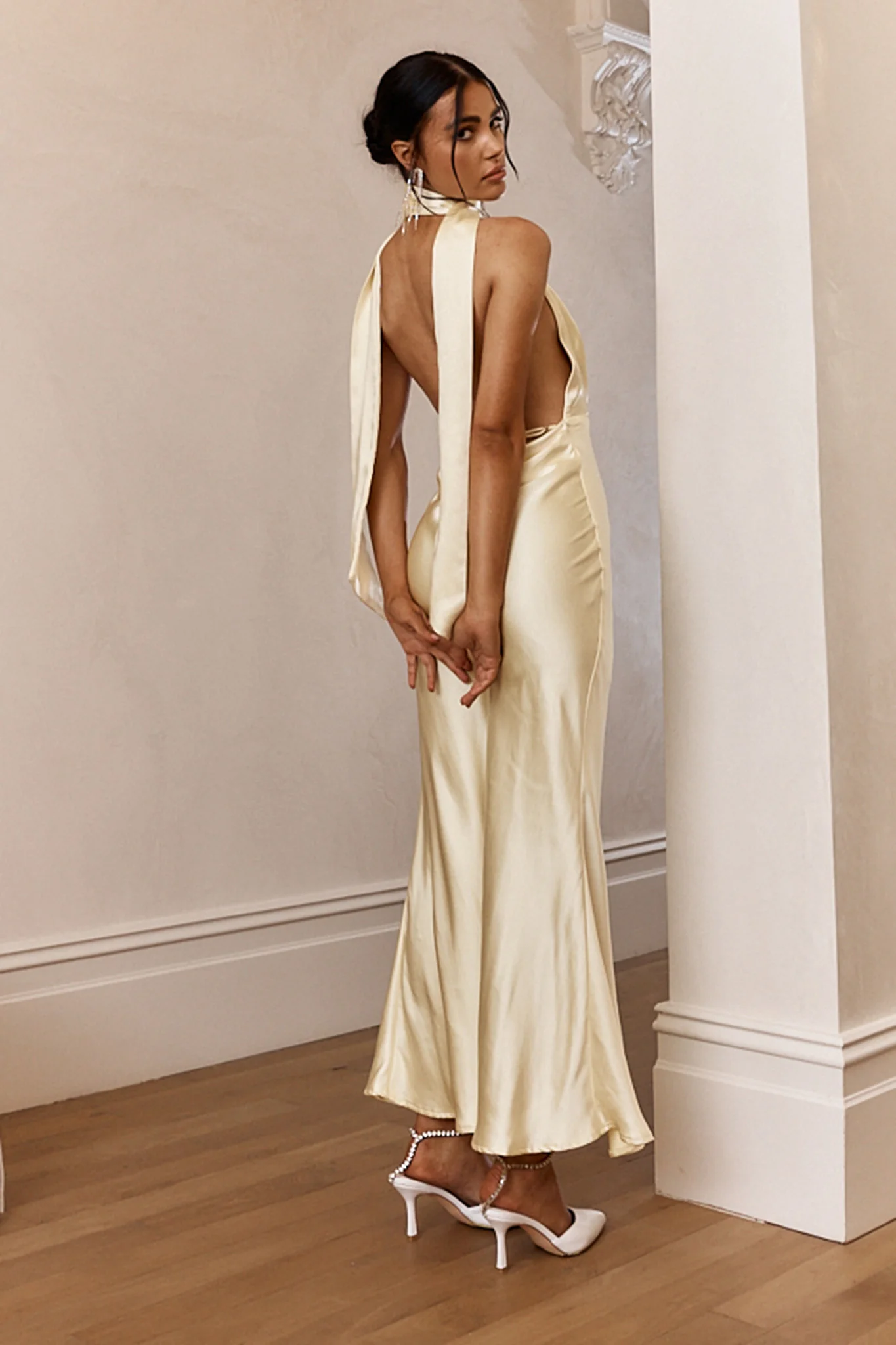 Italia Azure Halterneck Maxi Dress Butter - Image 2