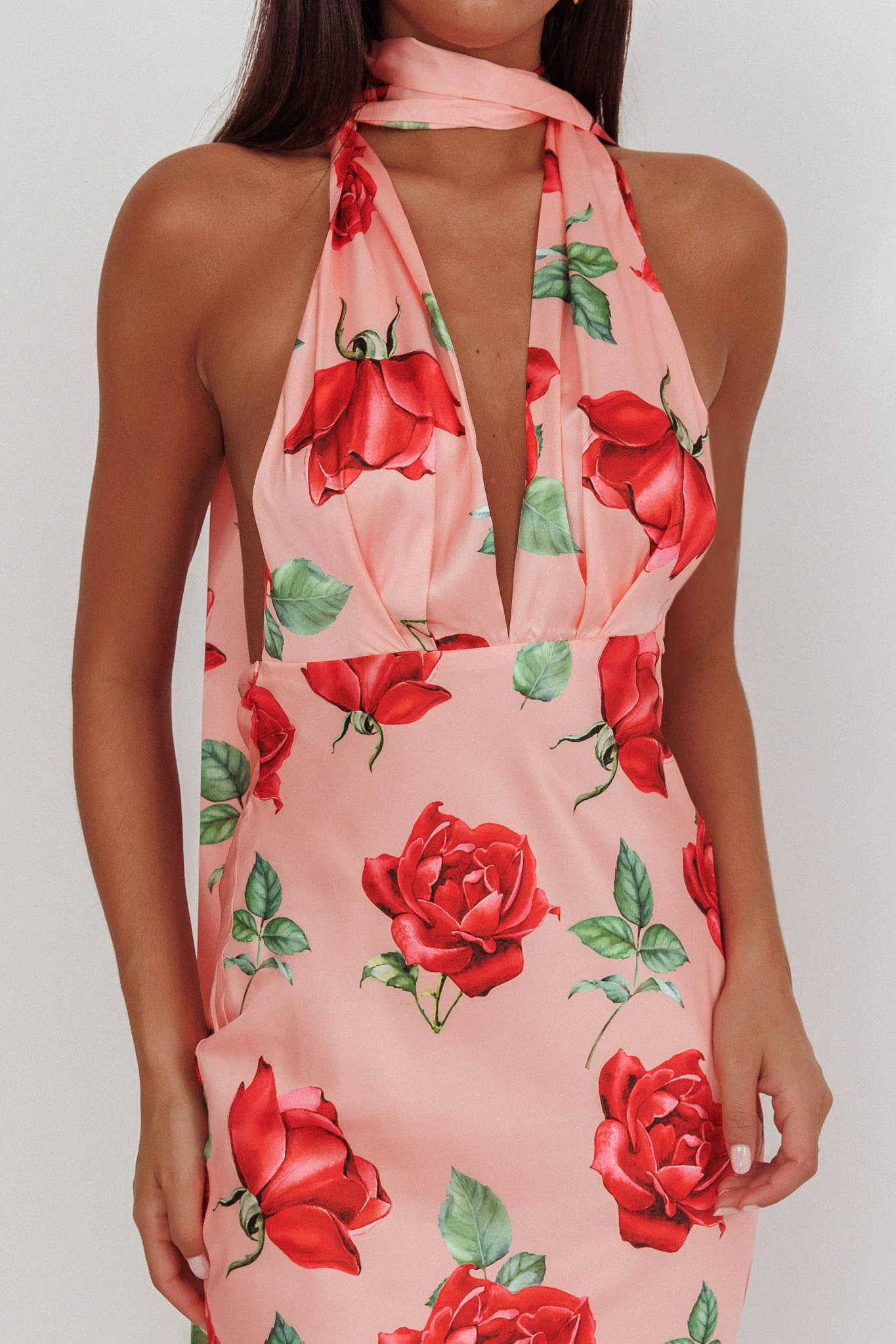 Italia Azure Halterneck Maxi Dress Rose - Image 4