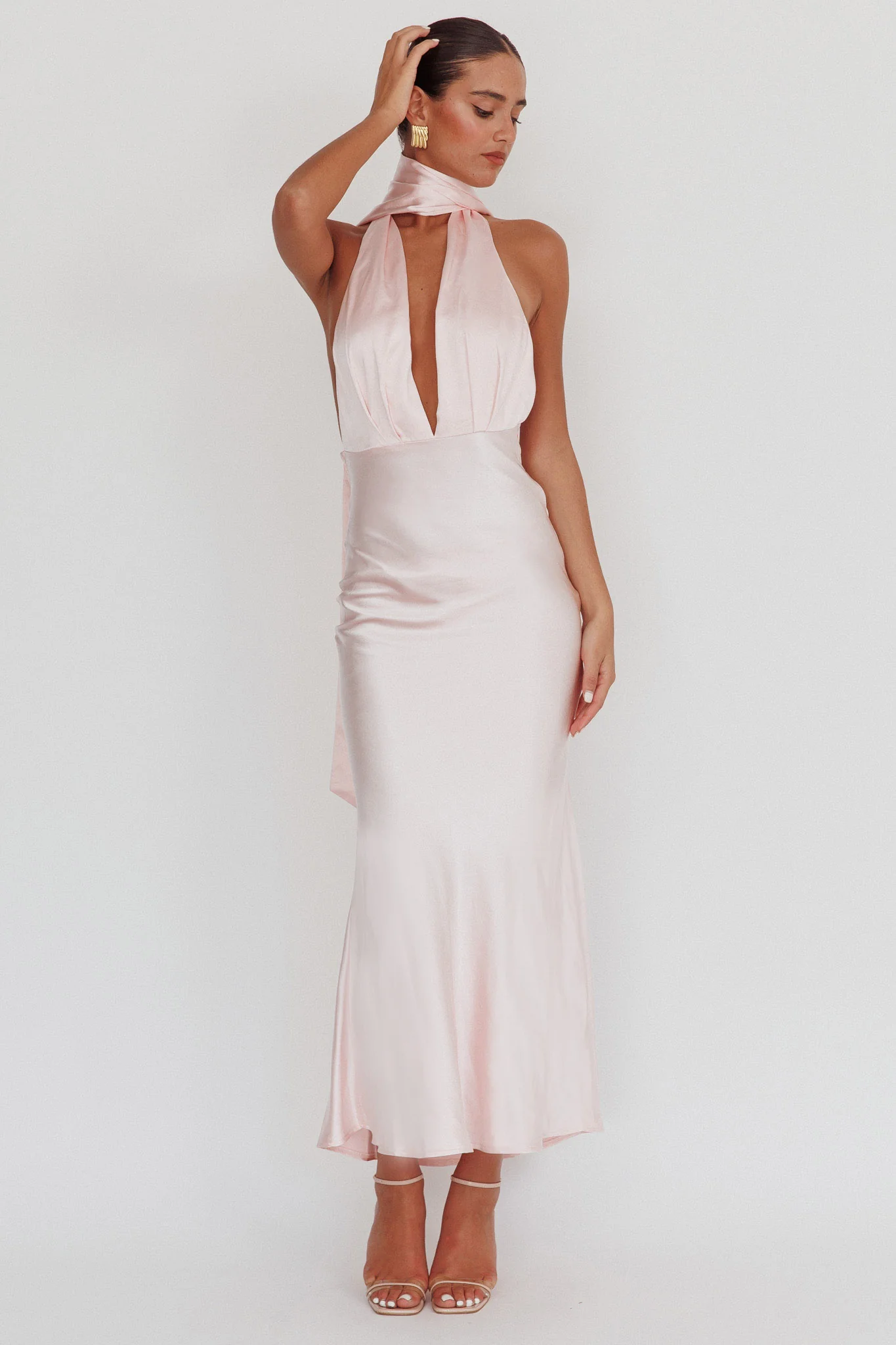 Italia Azure Halterneck Rose Dress Blush - Image 3