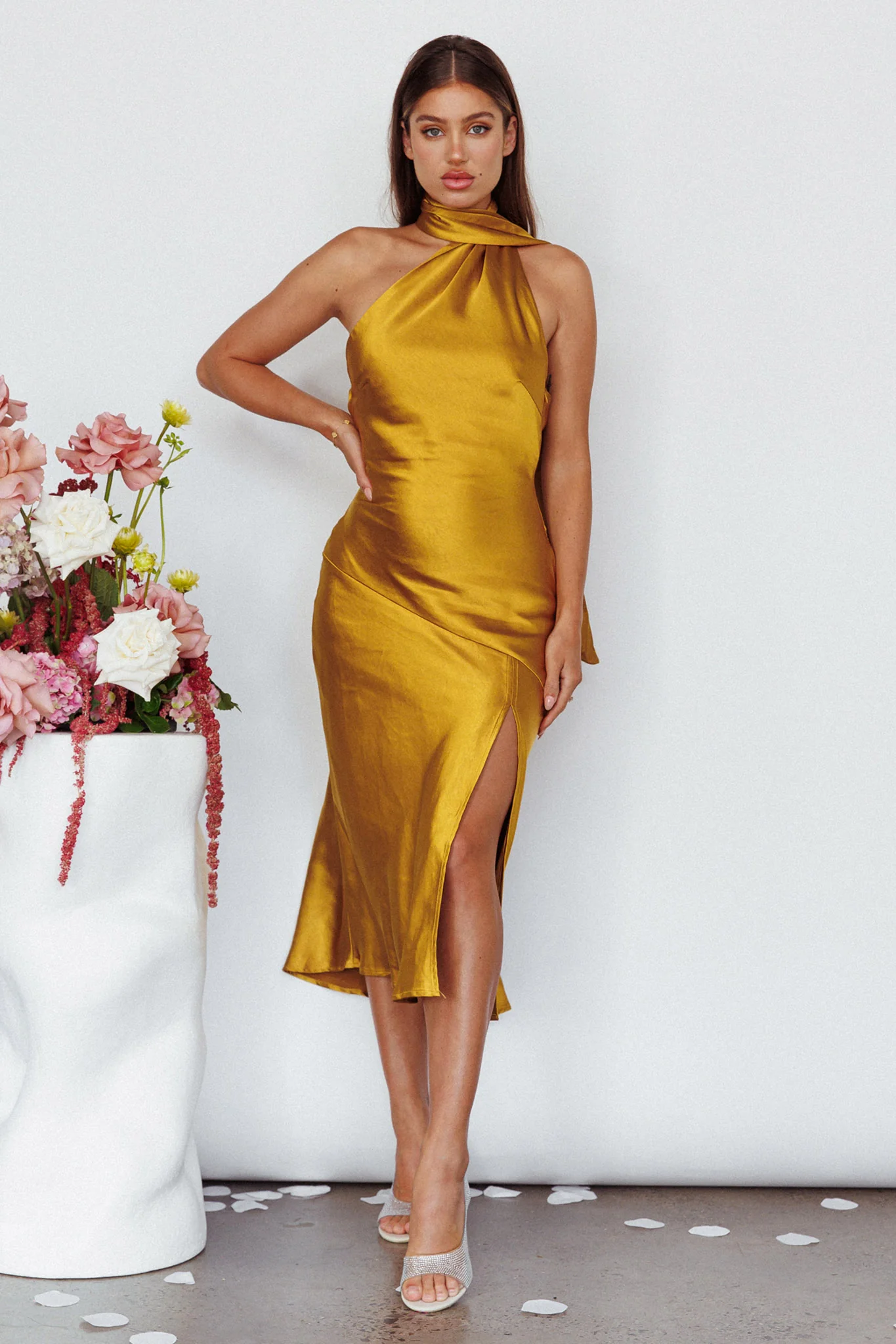 Italian Summer Tie Neck Midi Dress Mustard - Image 5