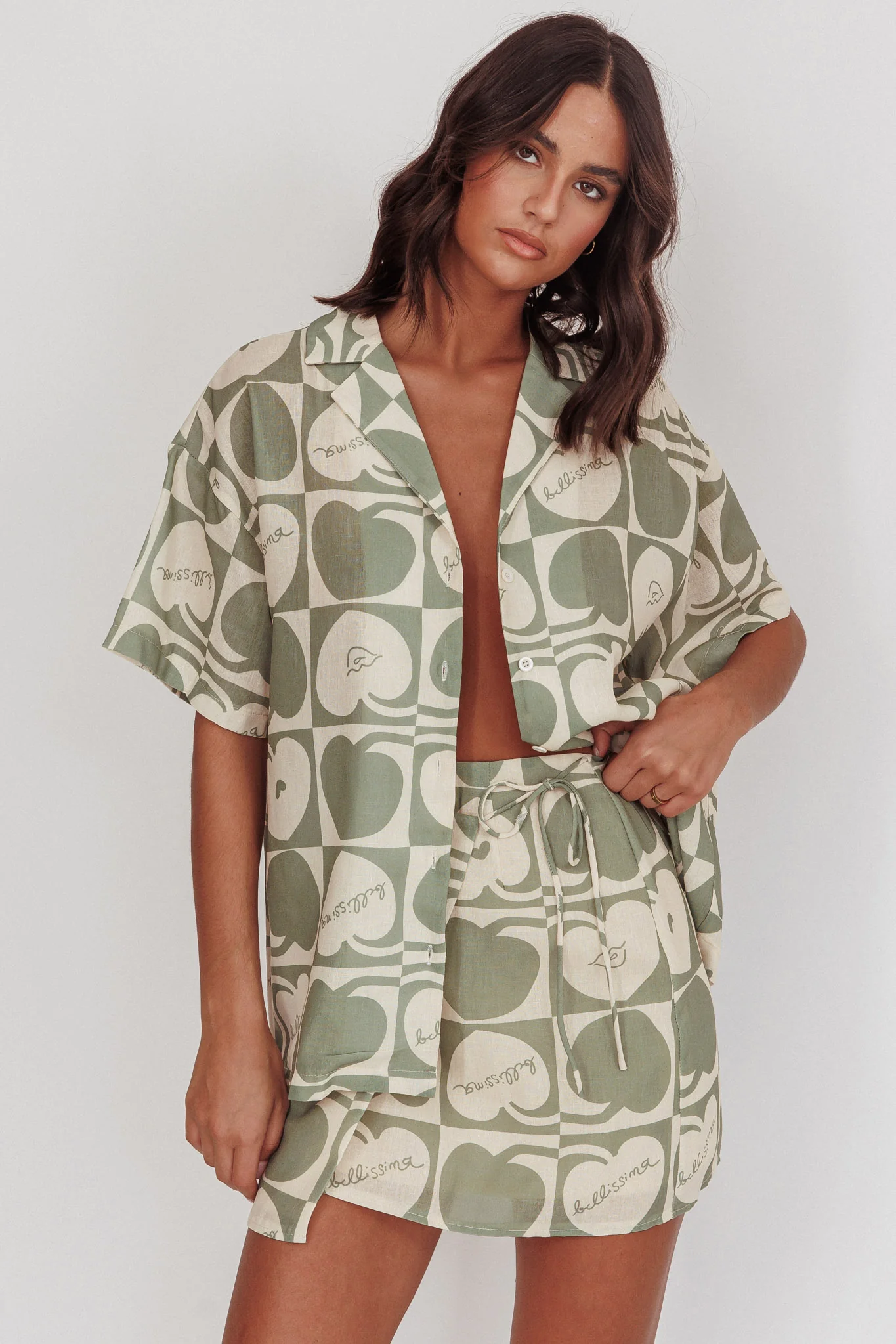 Ithaca Cherry Print Mini Wrap Skirt Sage Beige - Image 5