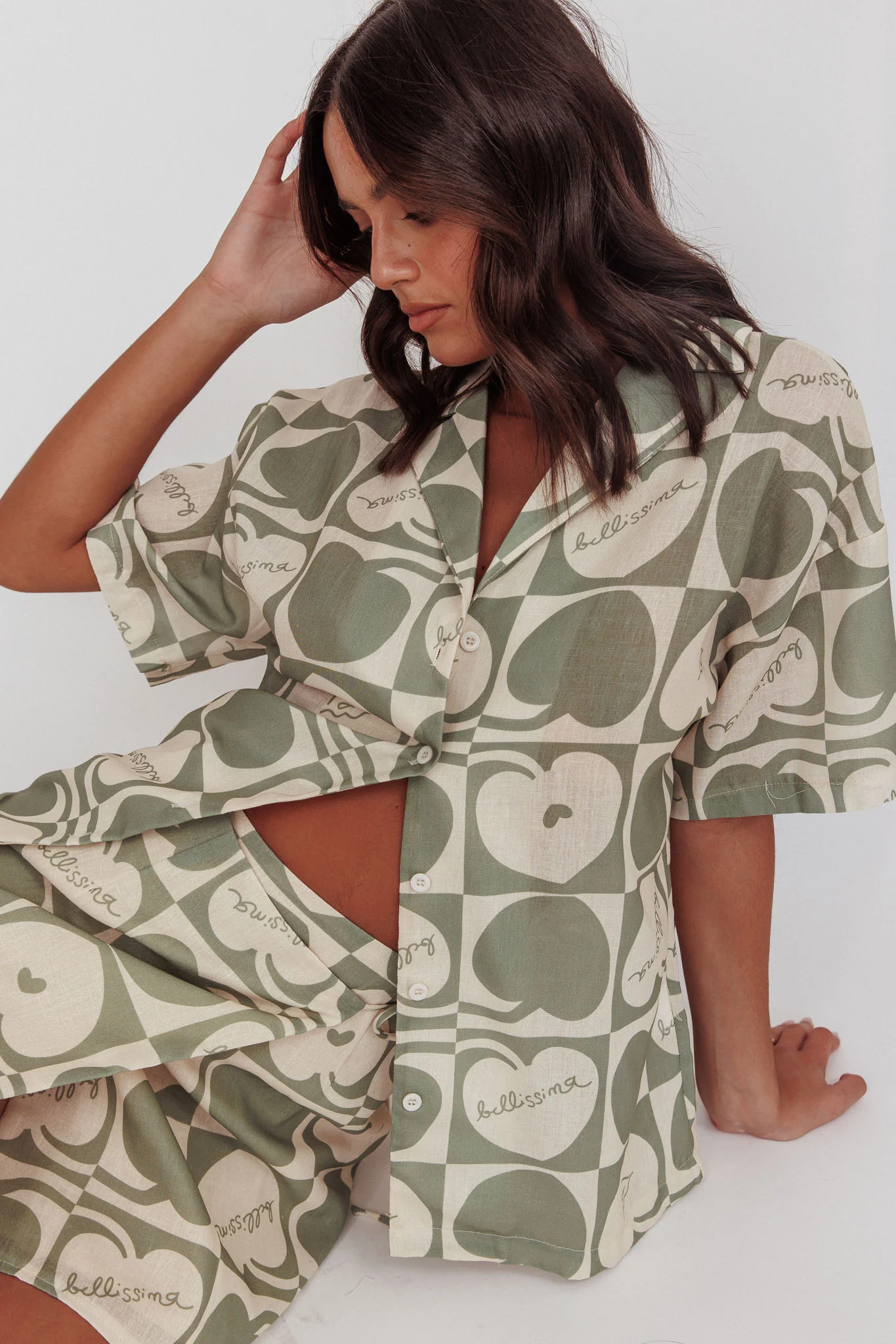 Ithaca Cherry Print Short Sleeve Shirt Sage Beige - Image 2