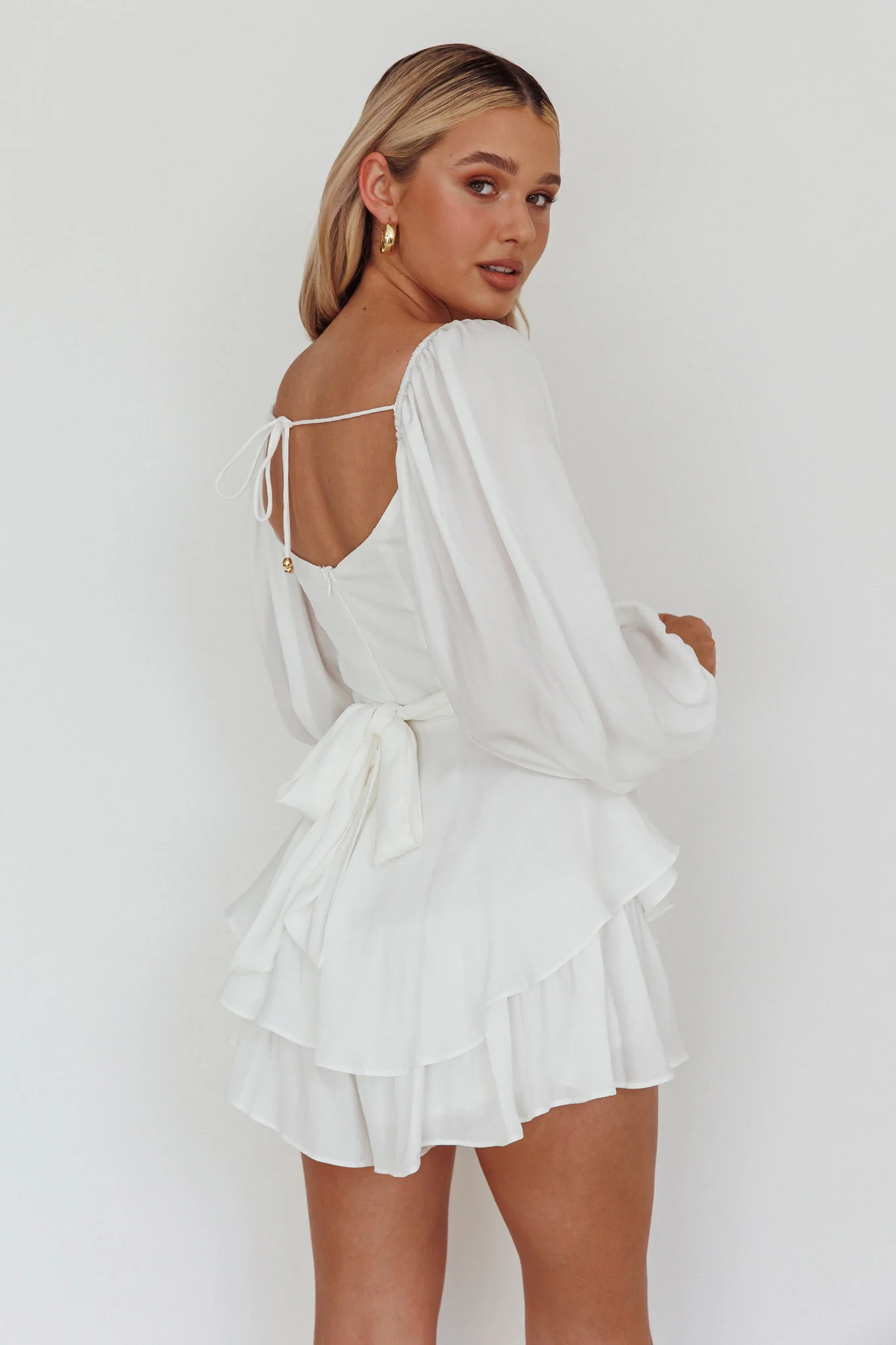 It's Complicated Long Sleeve Flounce Romper White - Image 2