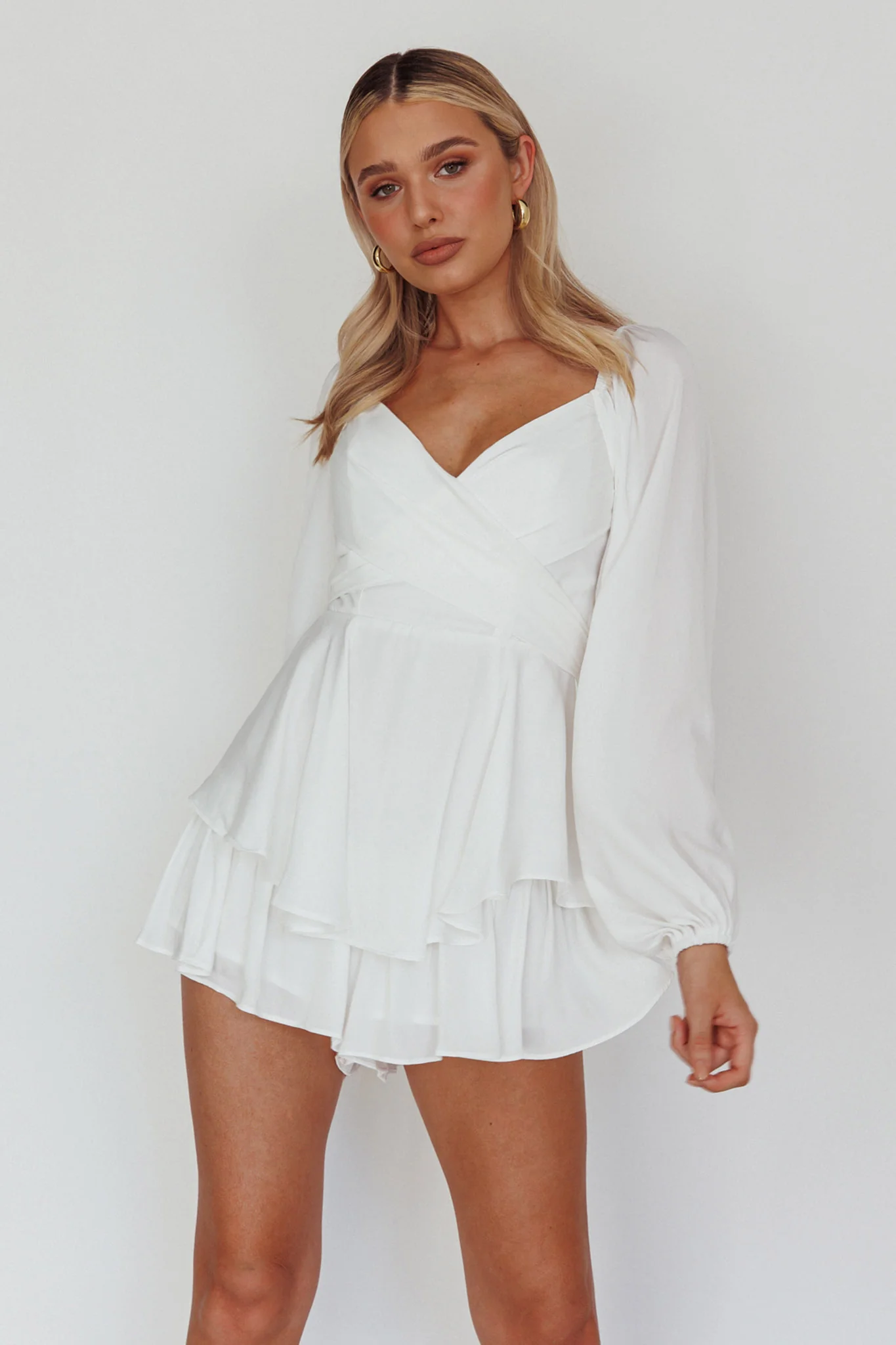 It's Complicated Long Sleeve Flounce Romper White - Image 4