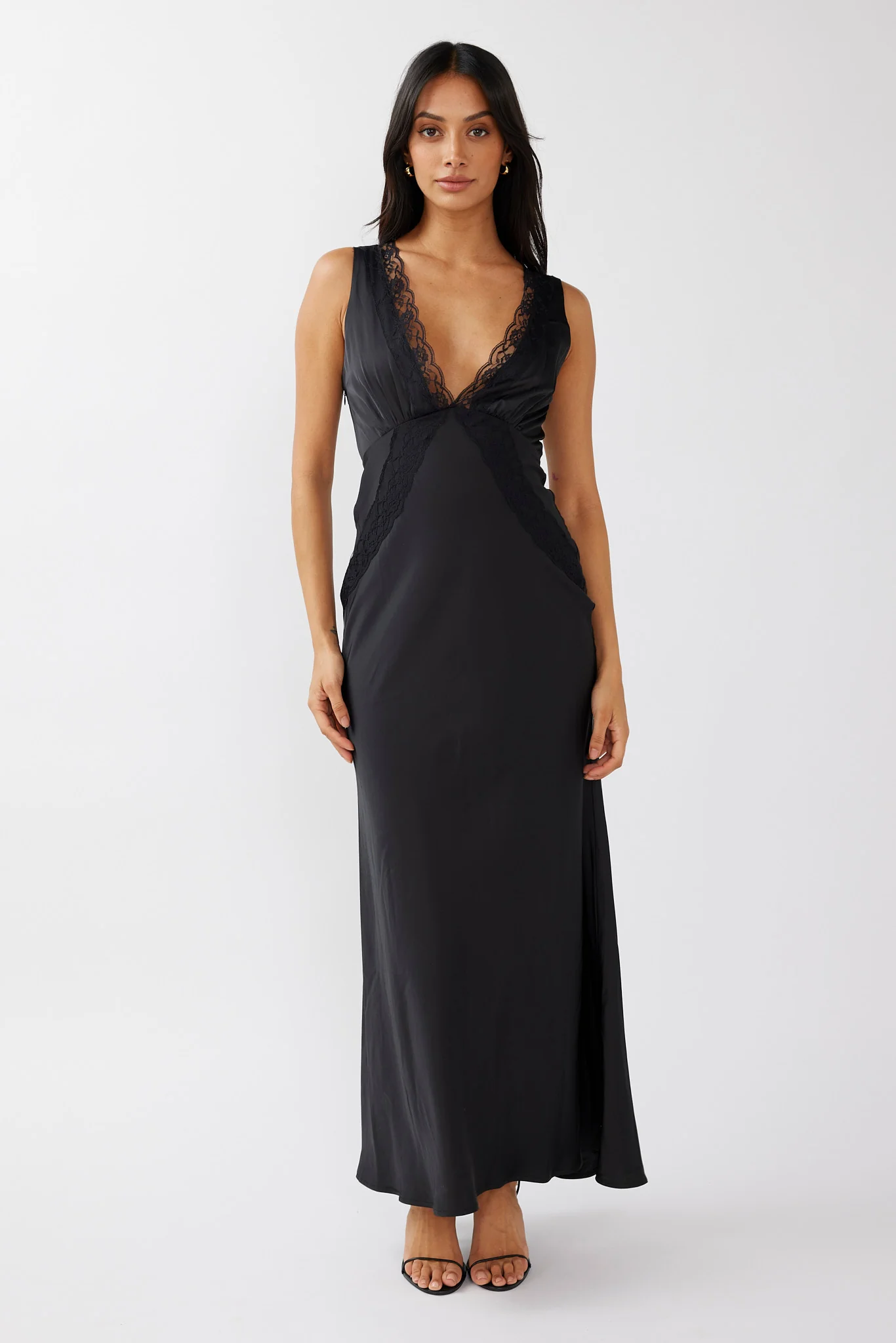 Ivonne Lace Trim V-Neck Maxi Dress Black - Image 3