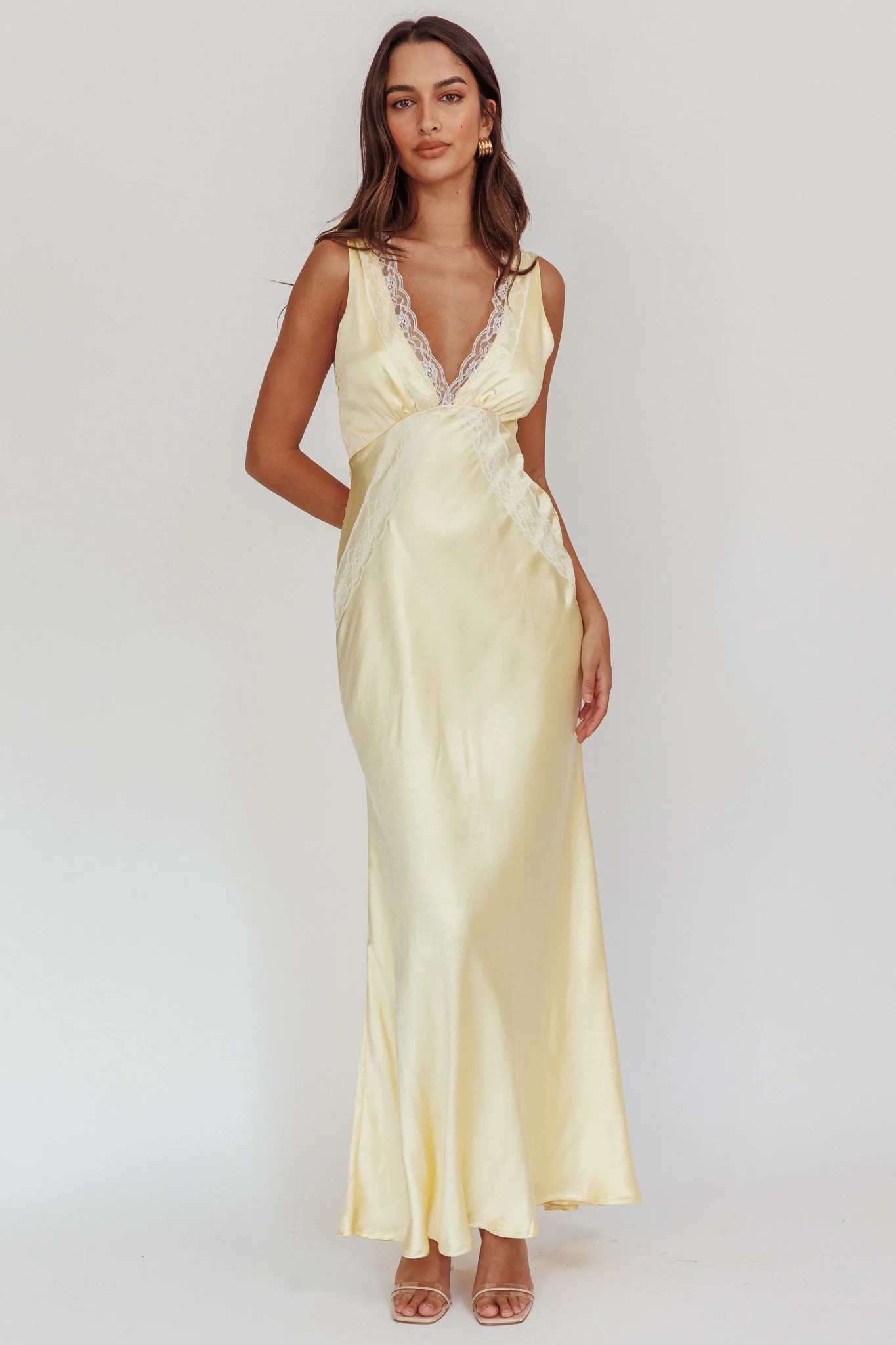 Ivonne Lace Trim V-Neck Maxi Dress Butter - Image 6