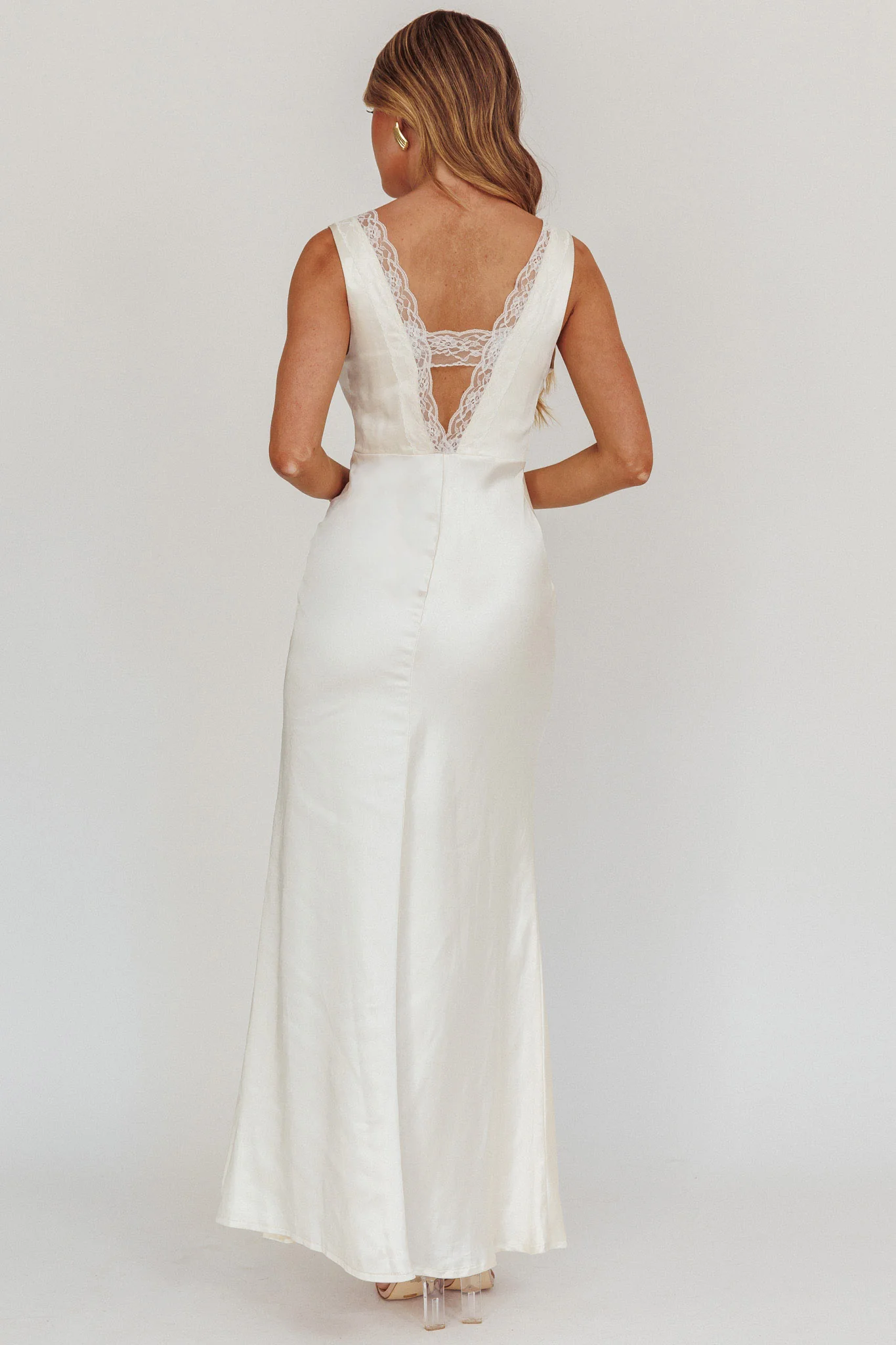 Ivonne Lace Trim V-Neck Maxi Dress Oyster - Image 2