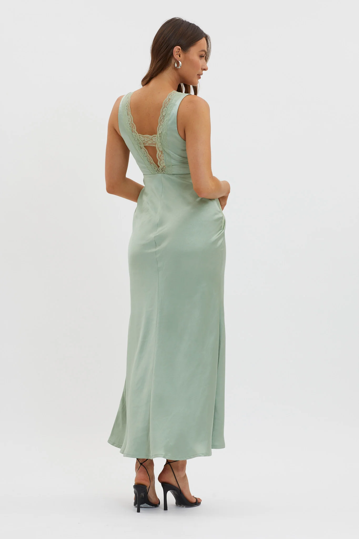 Ivonne Lace Trim V-Neck Maxi Dress Sage - Image 2