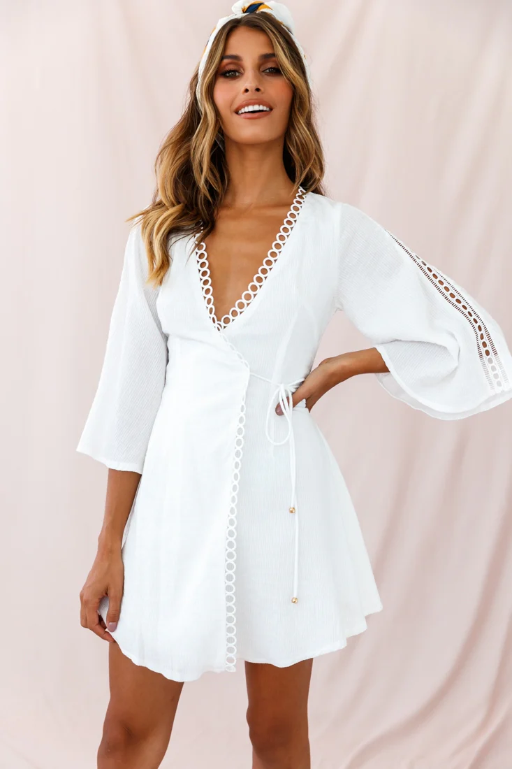 Jadee Bell Sleeve Wrap Dress White - Image 6