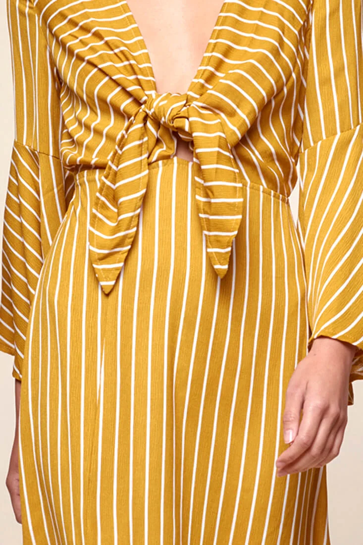 Jaedyn Waist Tie Bell Sleeve Dress Mustard - Image 6