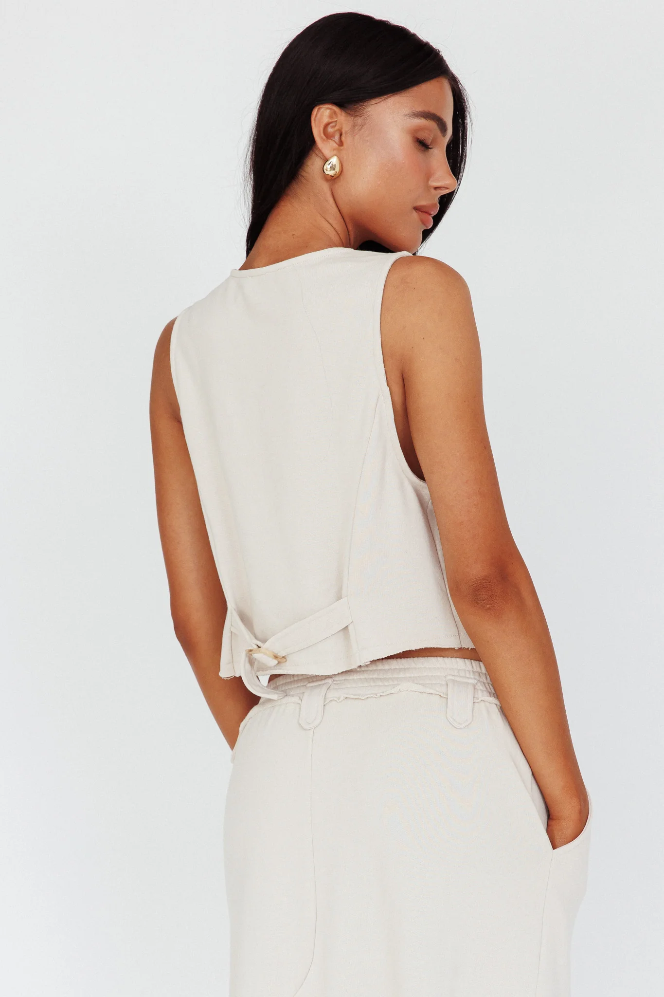 Jaina Button Front Vest Top Seashell - Image 2