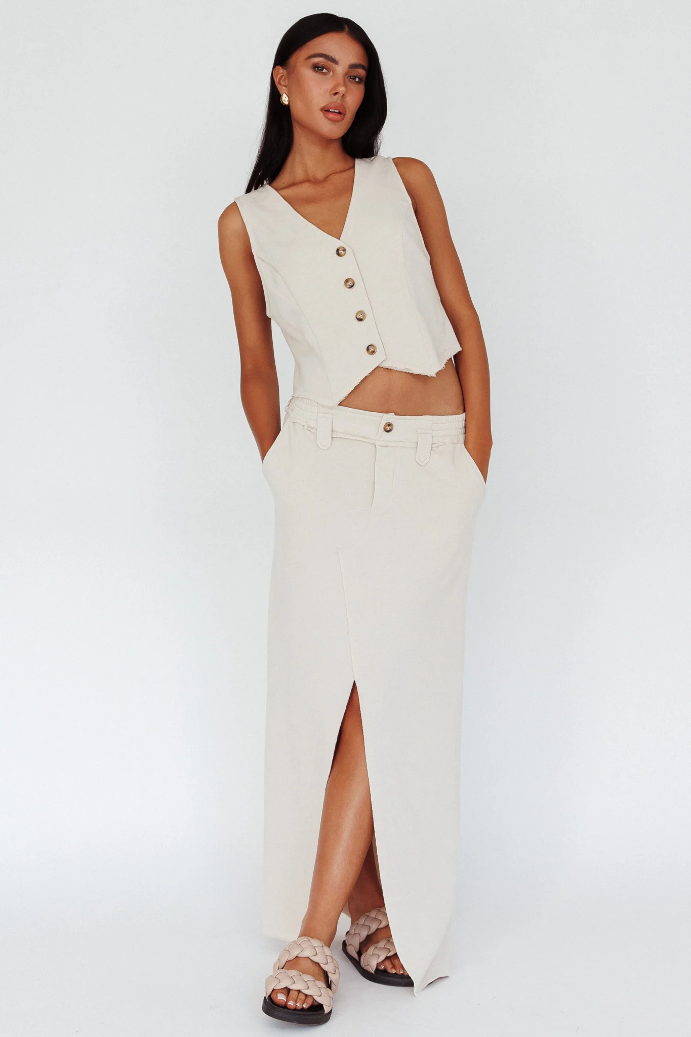 Jaina Button Front Vest Top Seashell - Image 3