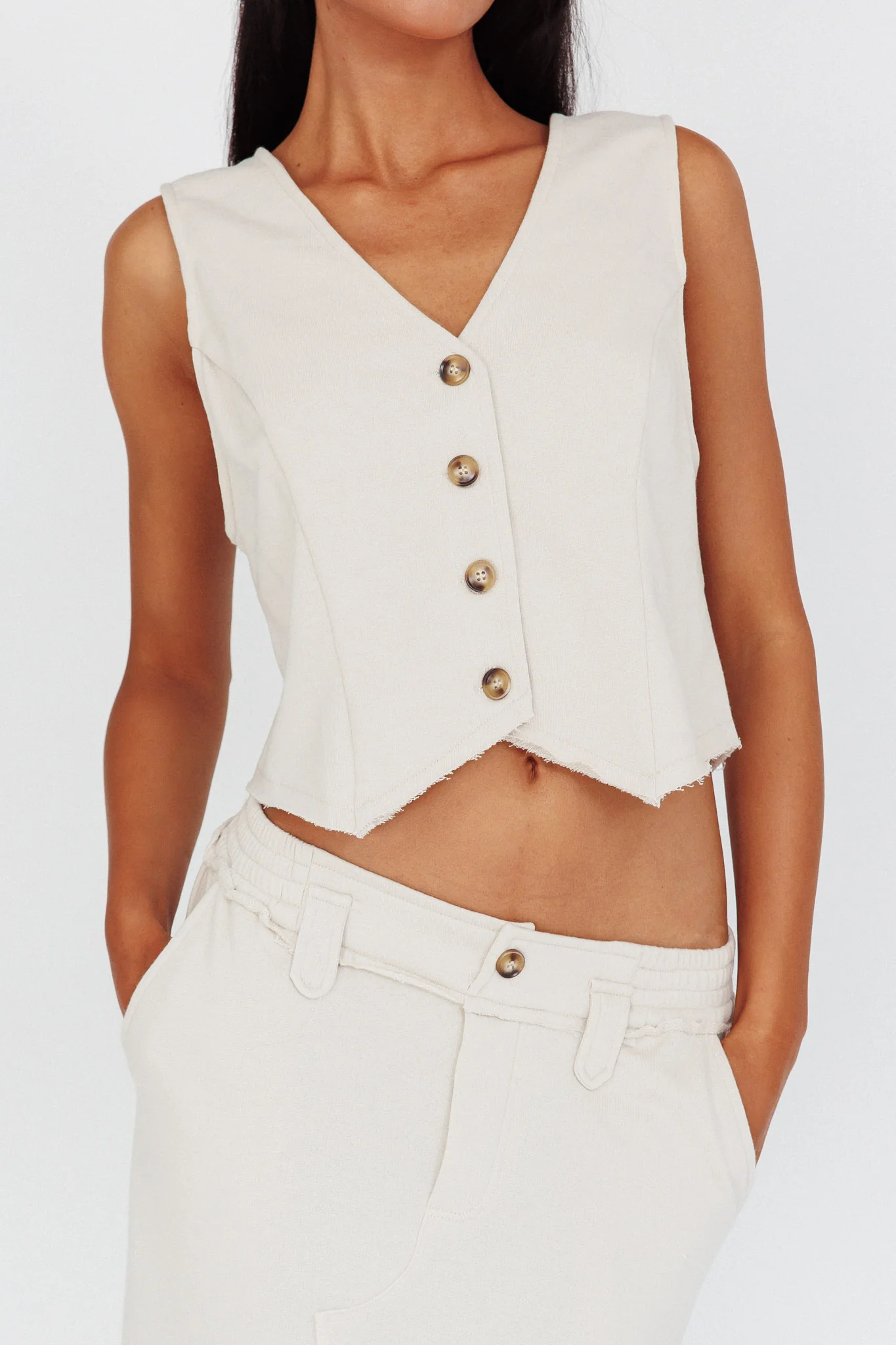 Jaina Button Front Vest Top Seashell - Image 4