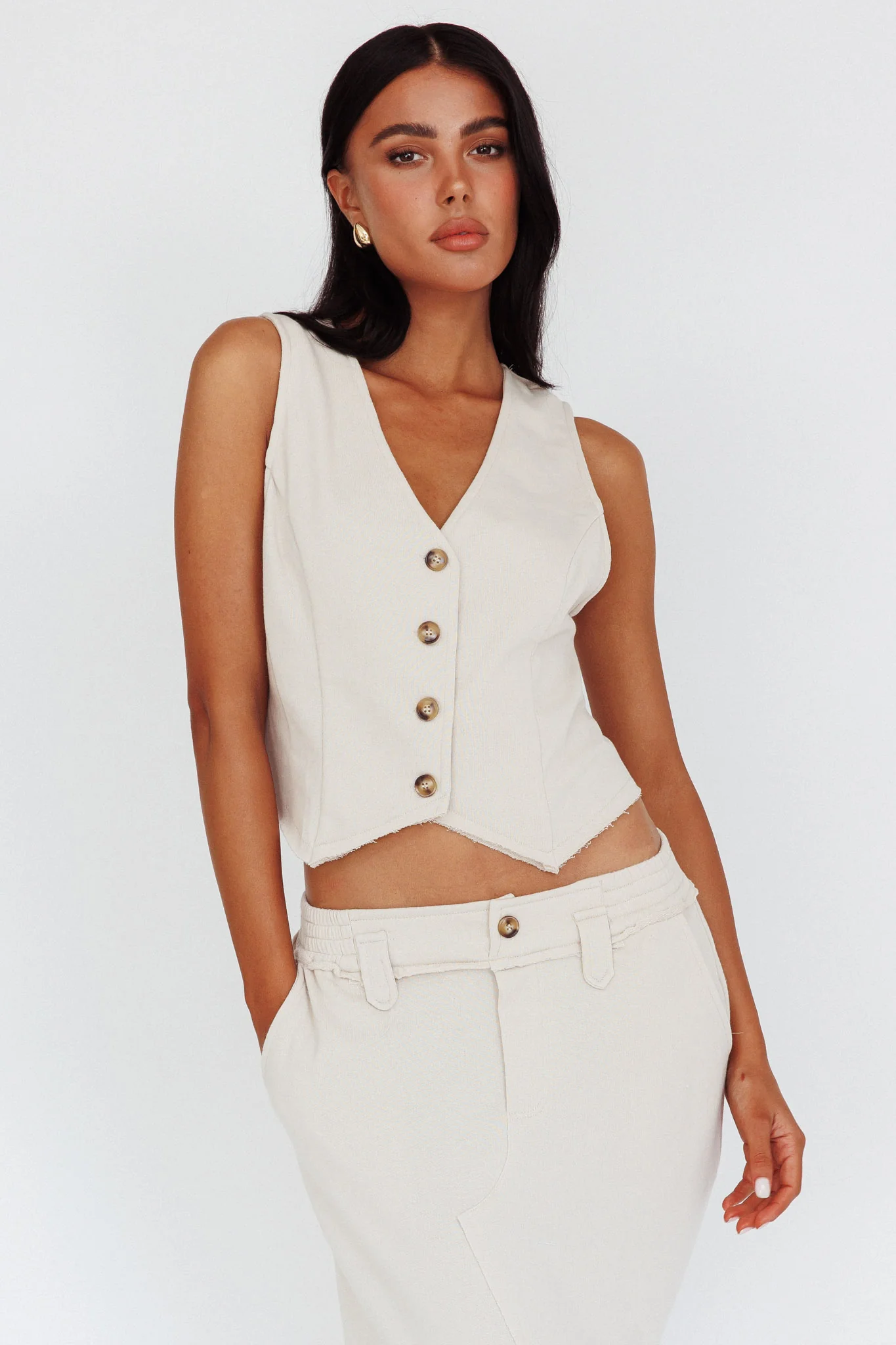 Jaina Button Front Vest Top Seashell - Image 5