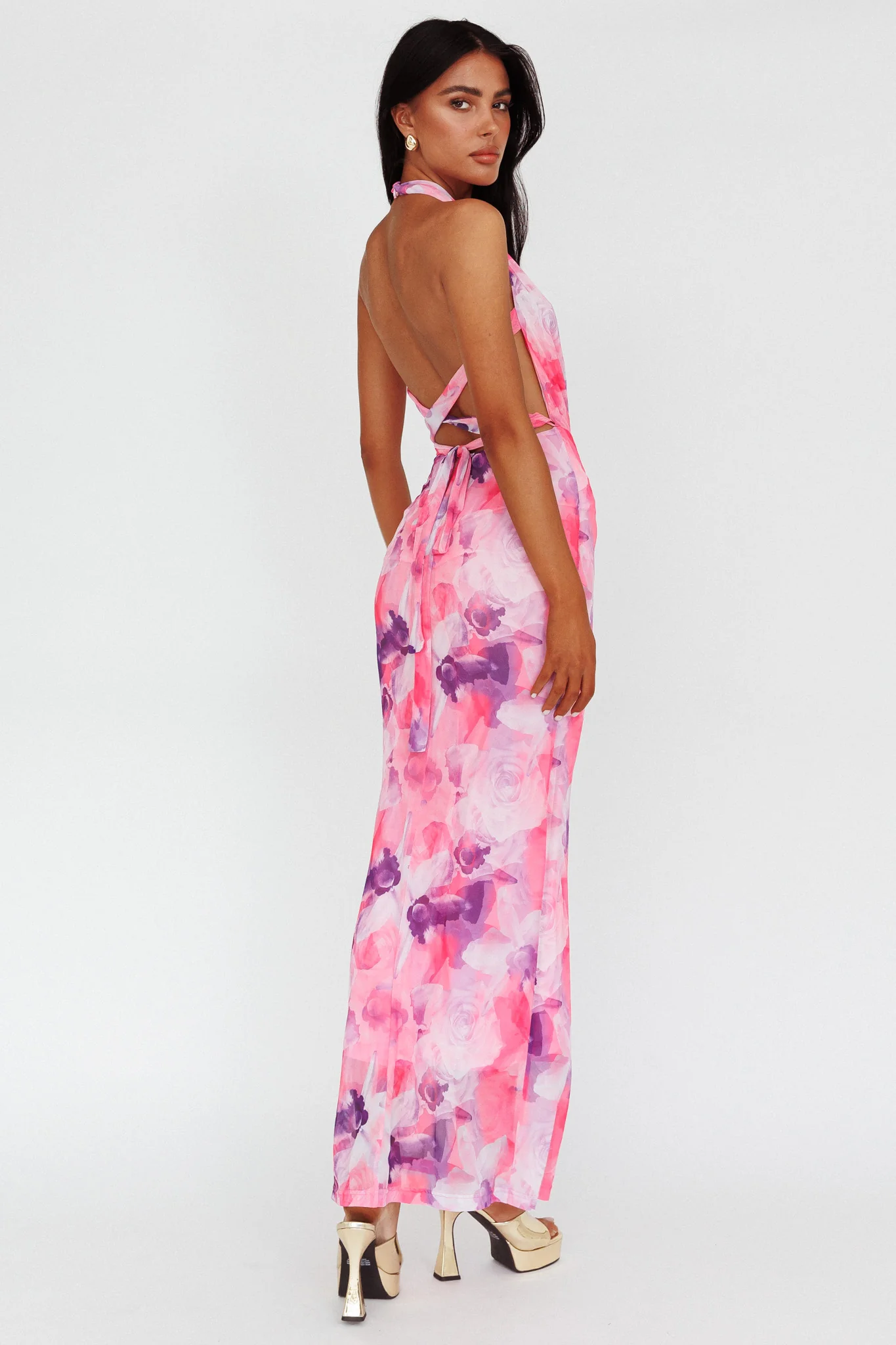 Janika Halterneck Maxi Dress Floral Pink - Image 2