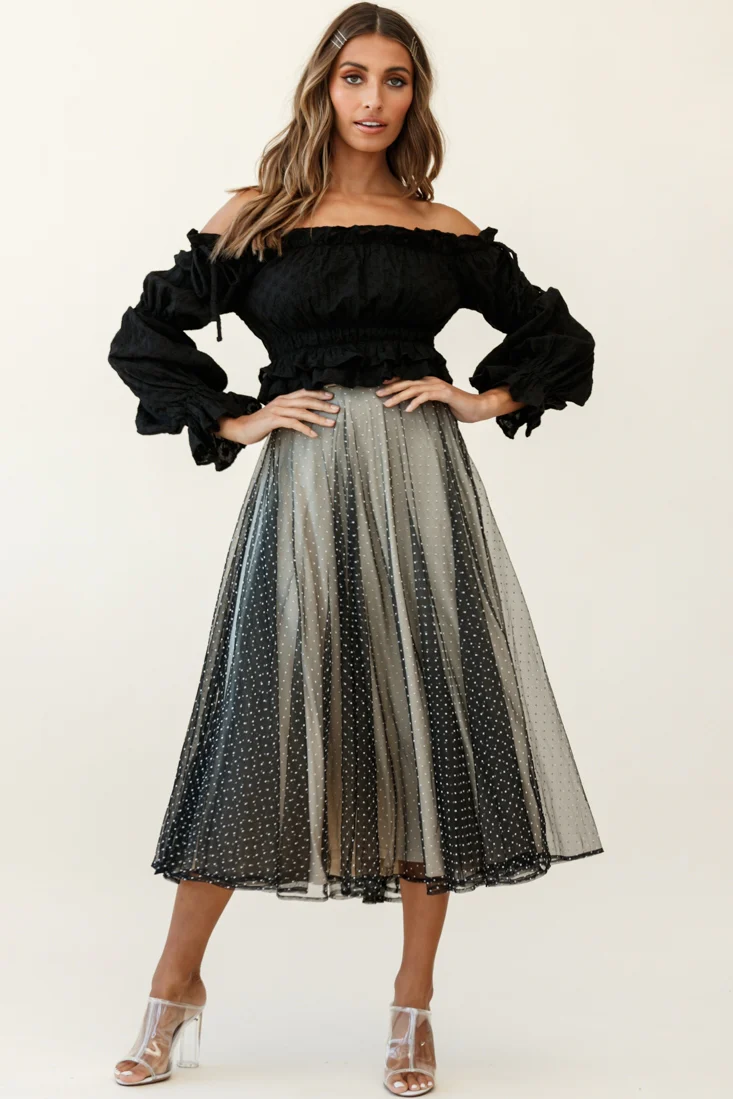 Jasmine Hail Spot Mesh Midi Skirt Black - Image 2