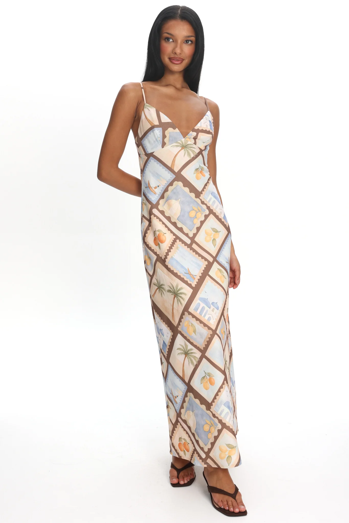 Jaya Cami Strap Maxi Dress Print Mocha - Image 2