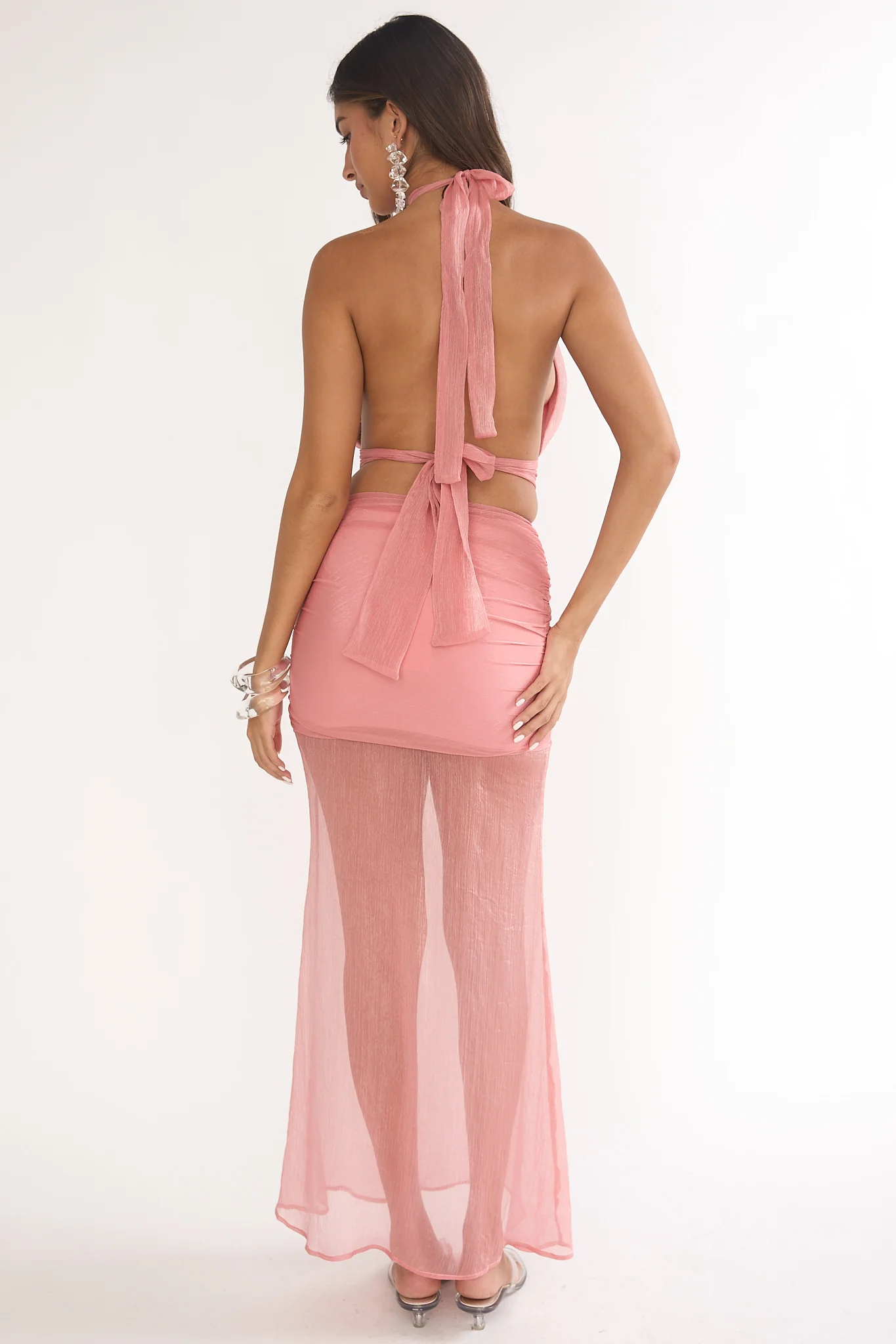Jazmin Sheer Hem Maxi Skirt Peach - Image 2