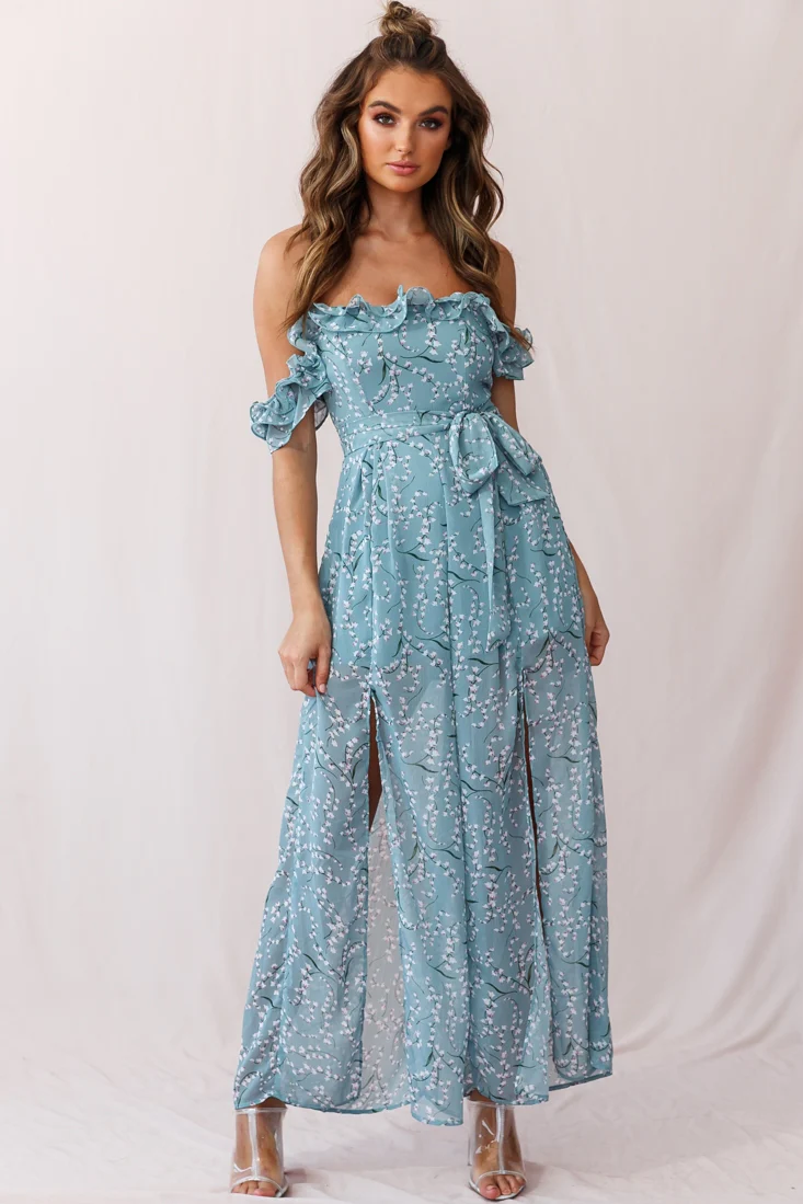 Jazz Bardot Neckline Wide Leg Split Jumpsuit Sage - Image 2