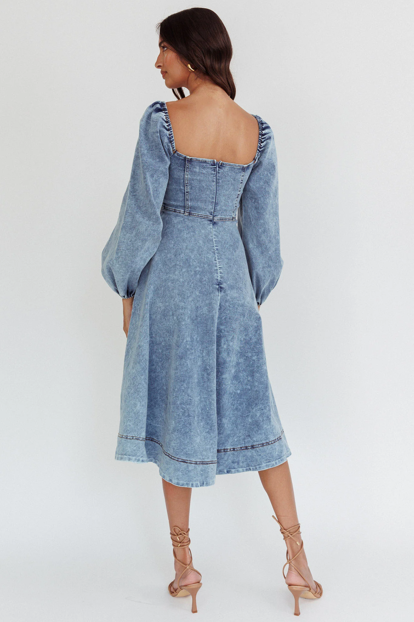 Jeanie Long Sleeve Midi Dress Denim Blue - Image 2