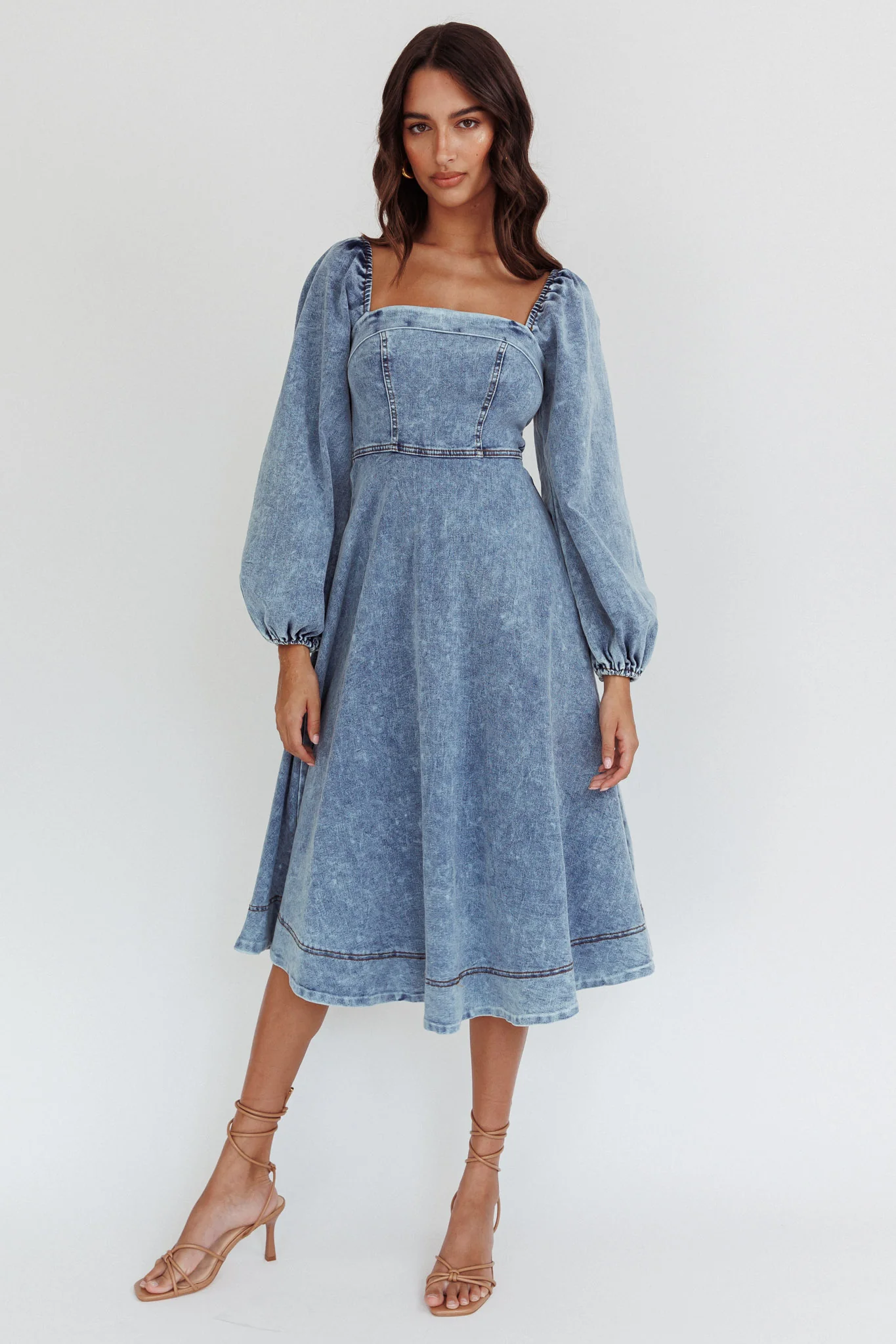 Jeanie Long Sleeve Midi Dress Denim Blue - Image 5