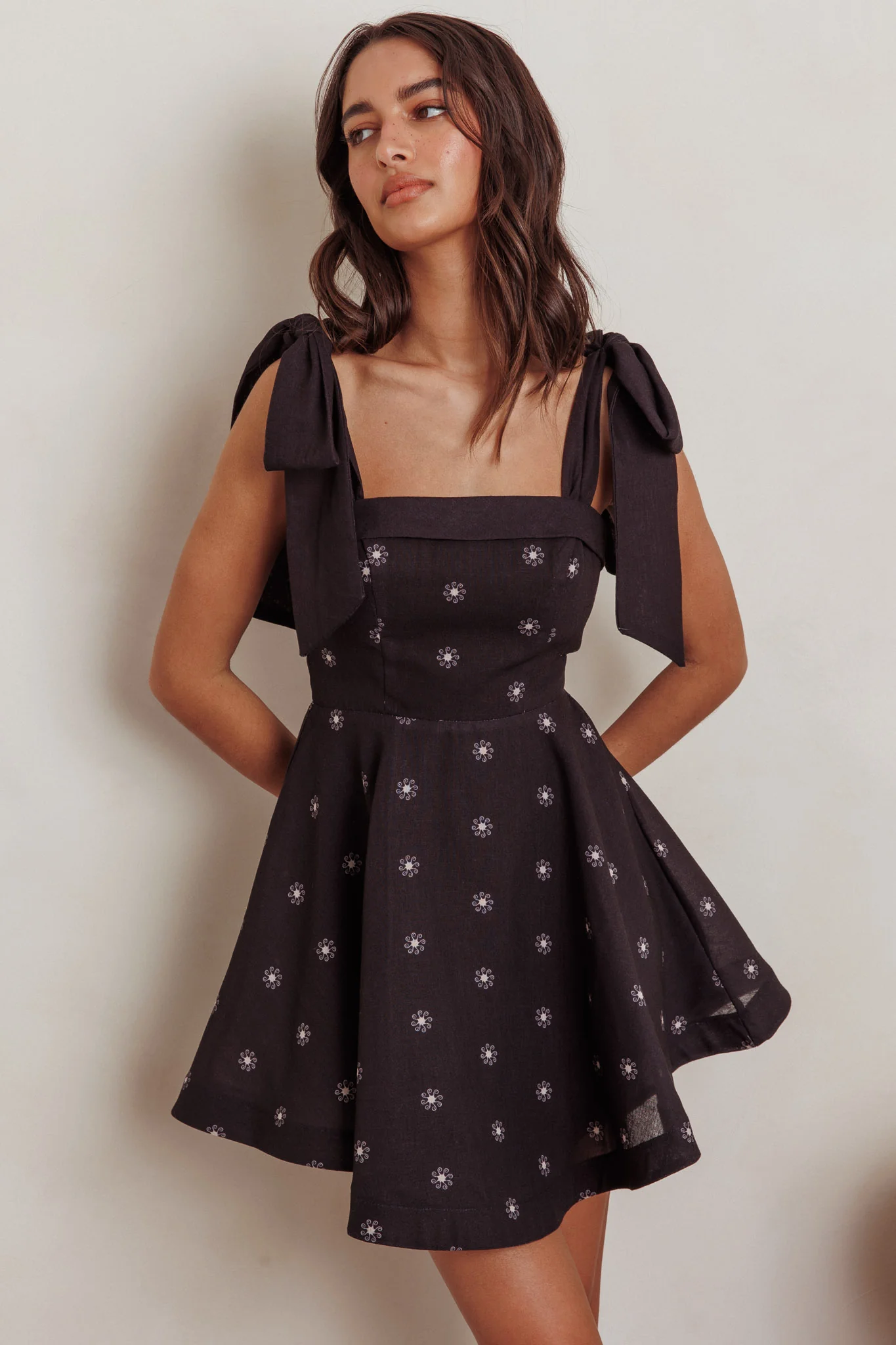 Jeanie Tied Shoulder Mini Dress Black - Image 6