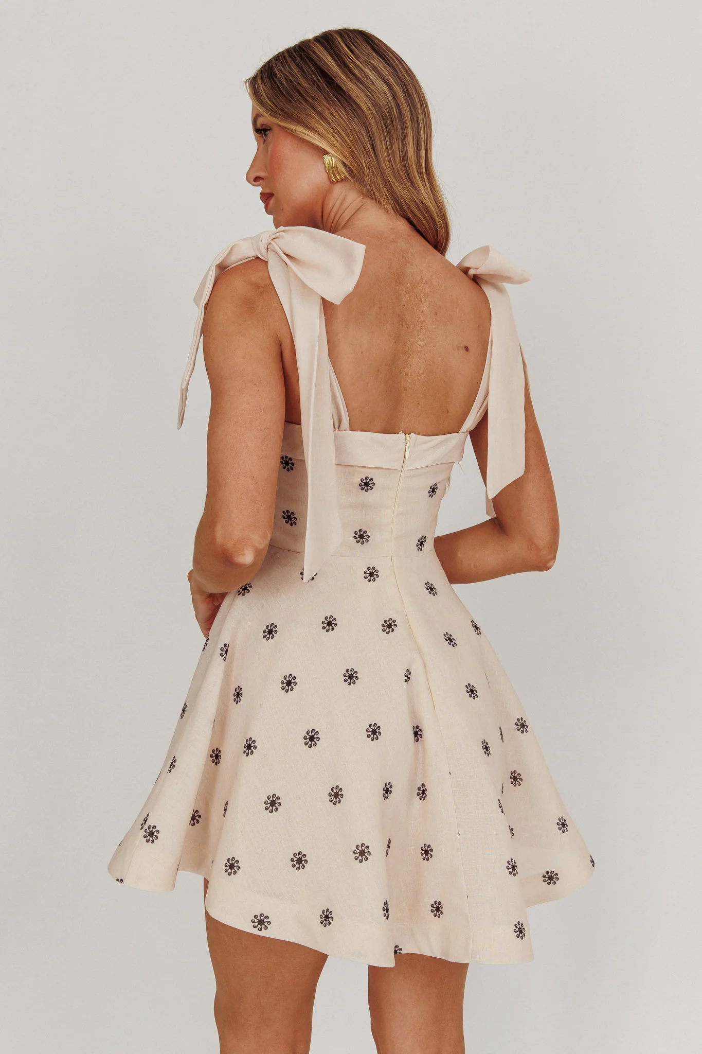 Jeanie Tied Shoulder Mini Dress Oat - Image 2