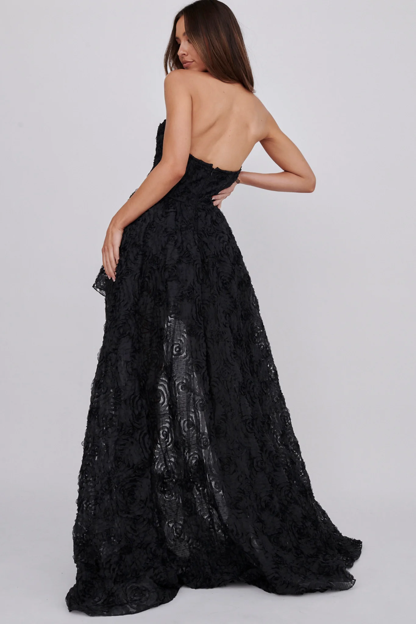 Jeannie High-Low Embellished Mini Dress Black - Image 3