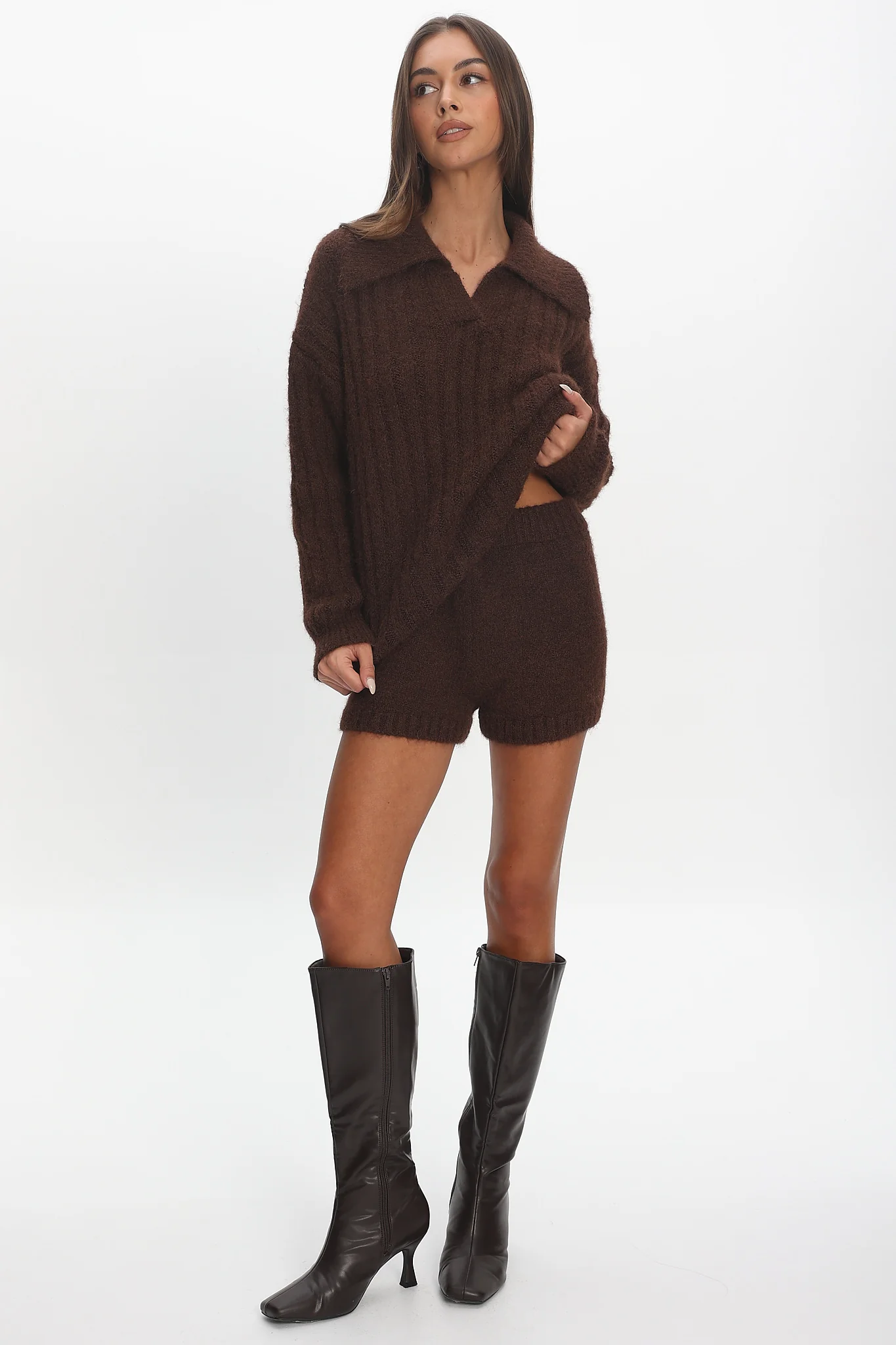 Jenae Knit Shorts Chocolate - Image 2