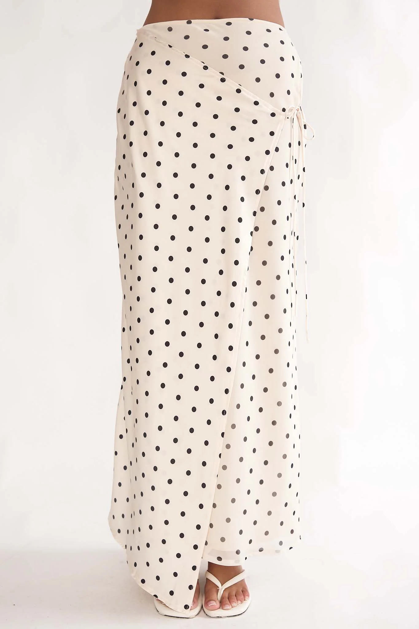 Jerica Wrap Front Maxi Skirt Polka Dot Beige - Image 3