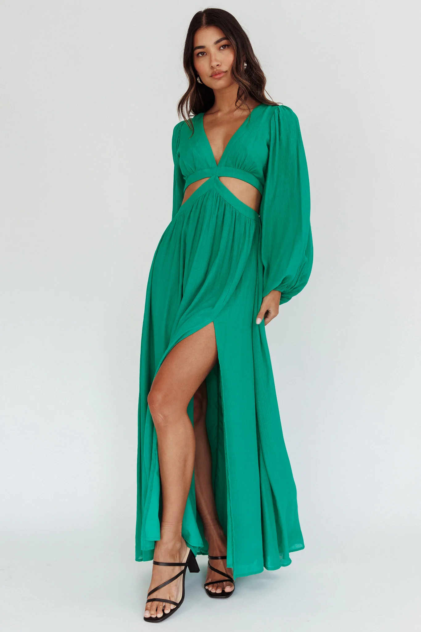 Jessalynn Cut-Out Long Sleeve Maxi Dress Green - Image 5