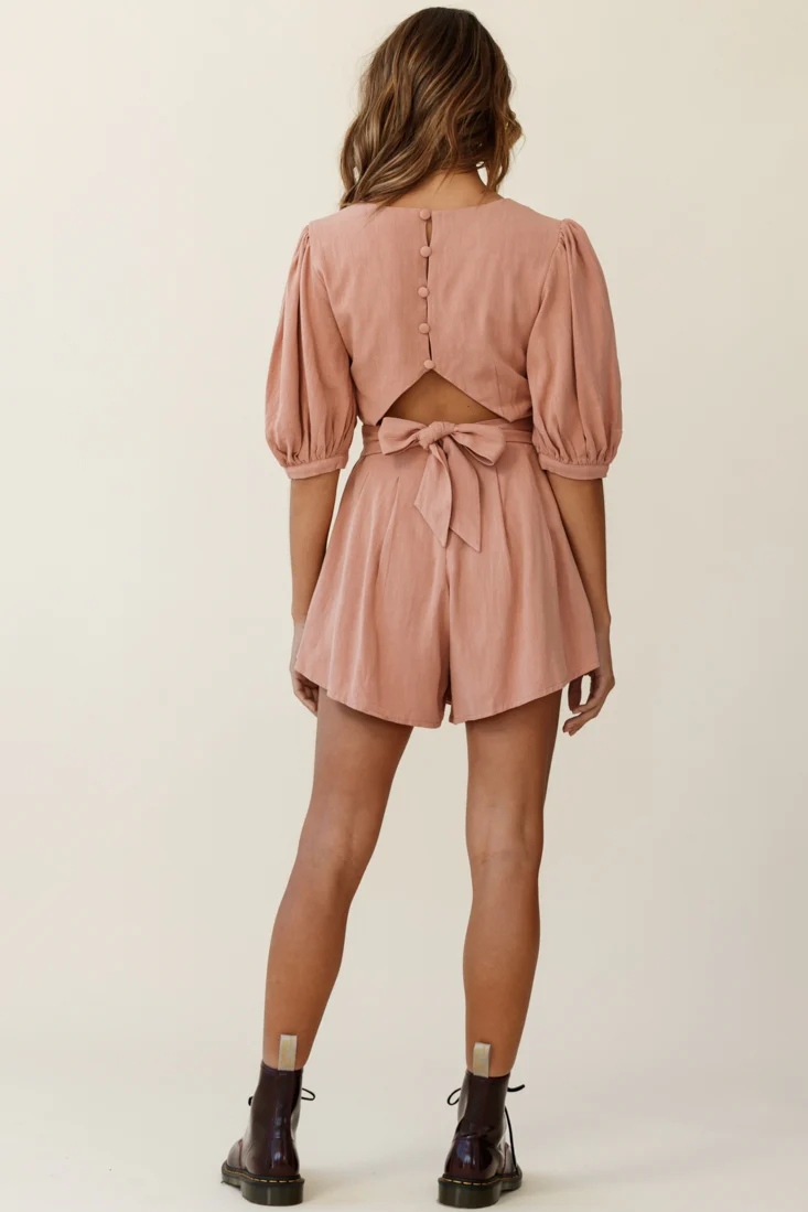 Jinka Balloon Sleeve Structured Bodice Romper Tan - Image 6