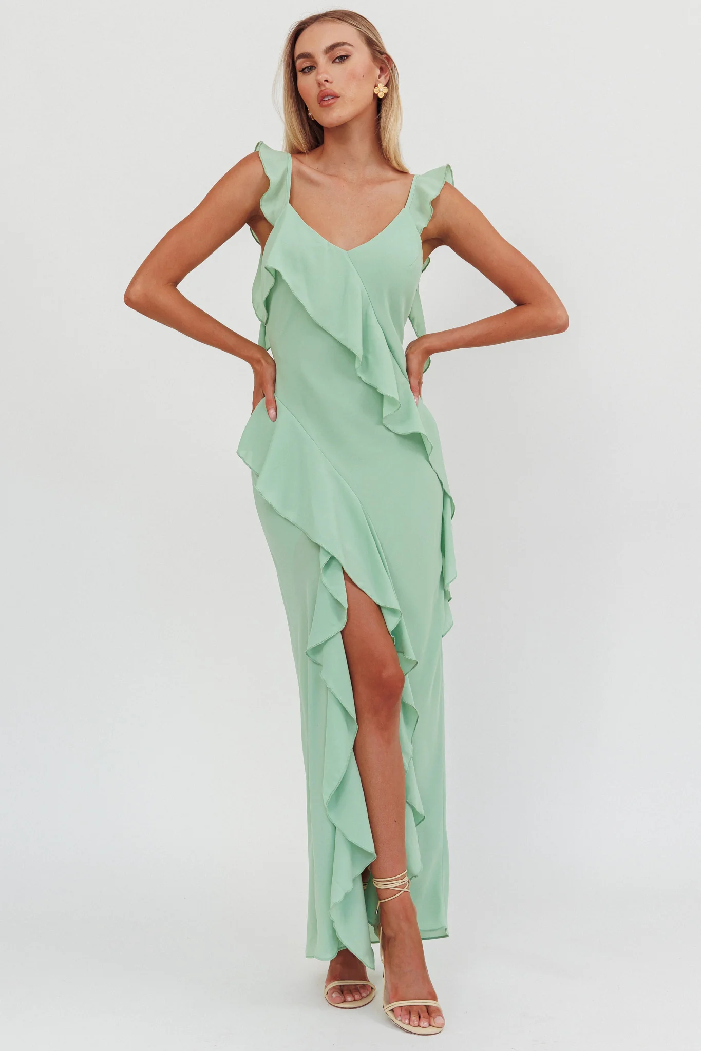 Johannson Ruffle Trim Maxi Dress Pistachio - Image 6