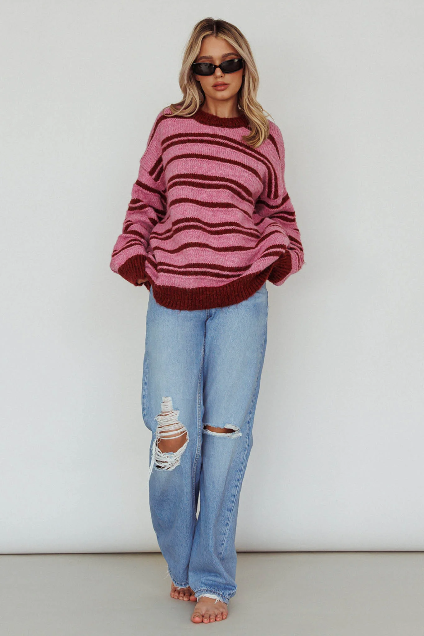 Jona Relaxed Knit Sweater Striped Pink - Image 5