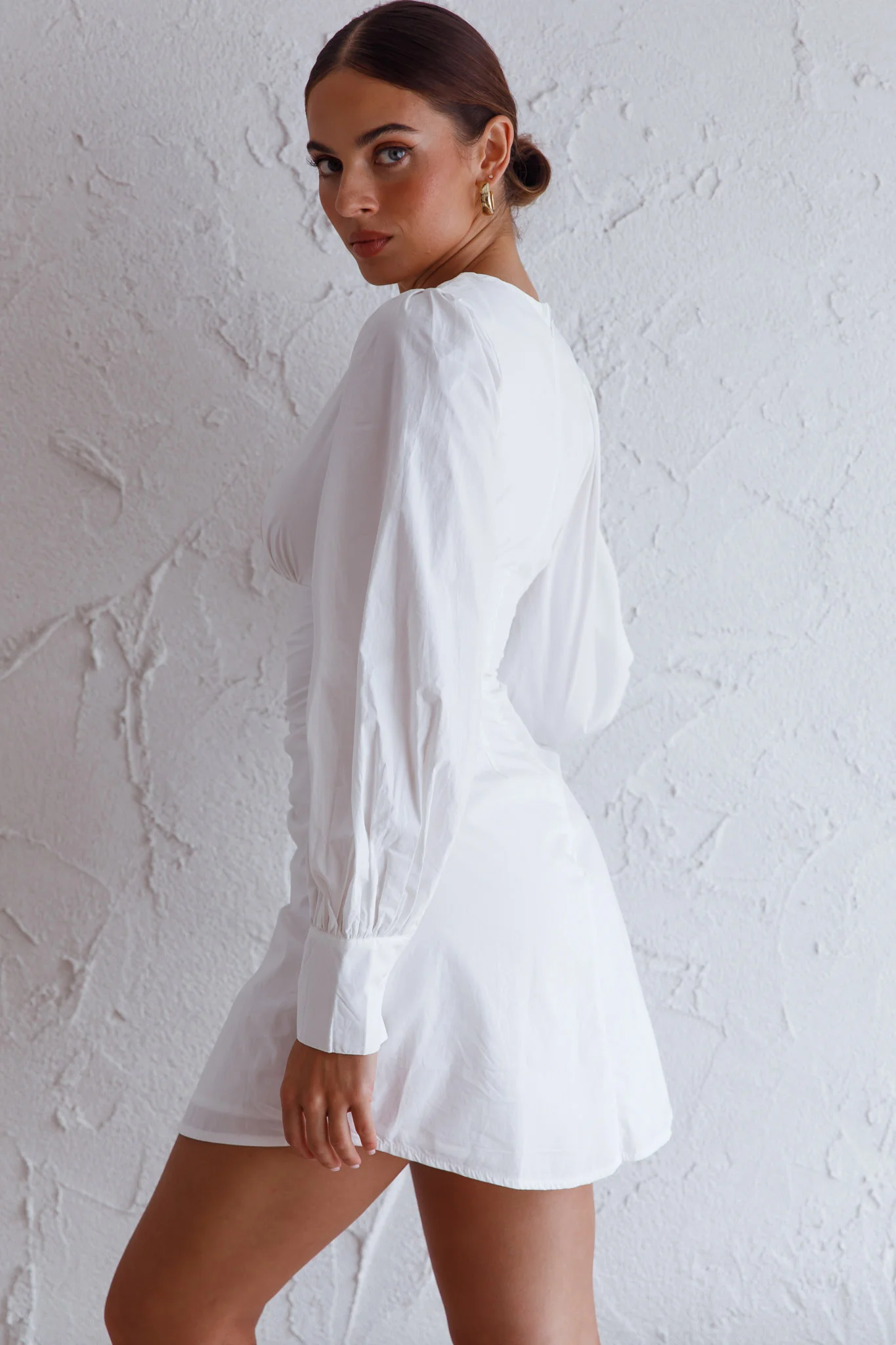 Josie Long Sleeved Ruched Feature Mini Dress White - Image 2