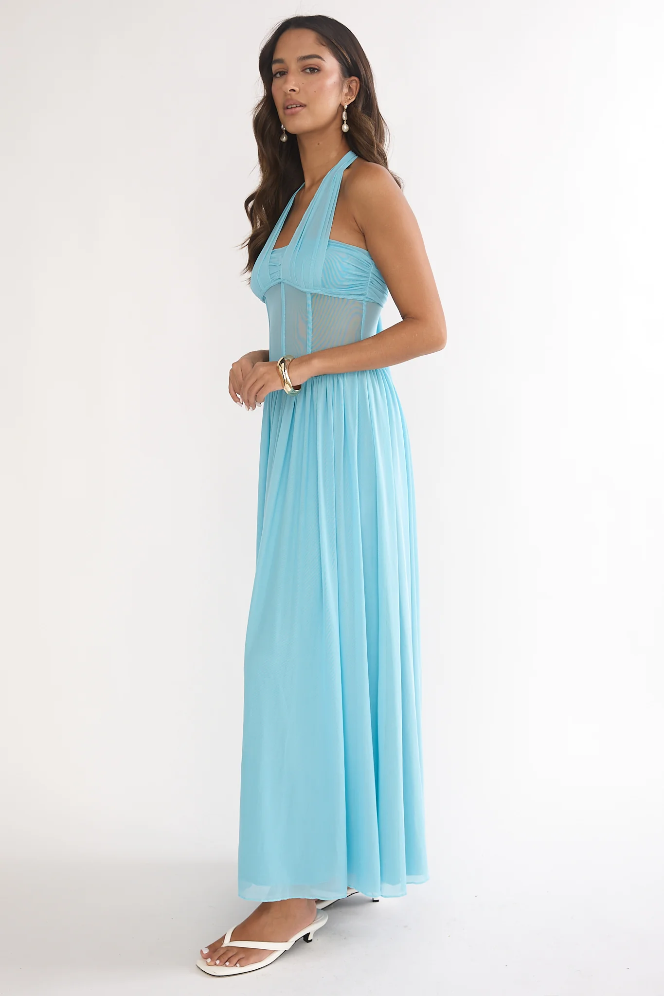 Jovella Halterneck Mesh Dress Blue - Image 6