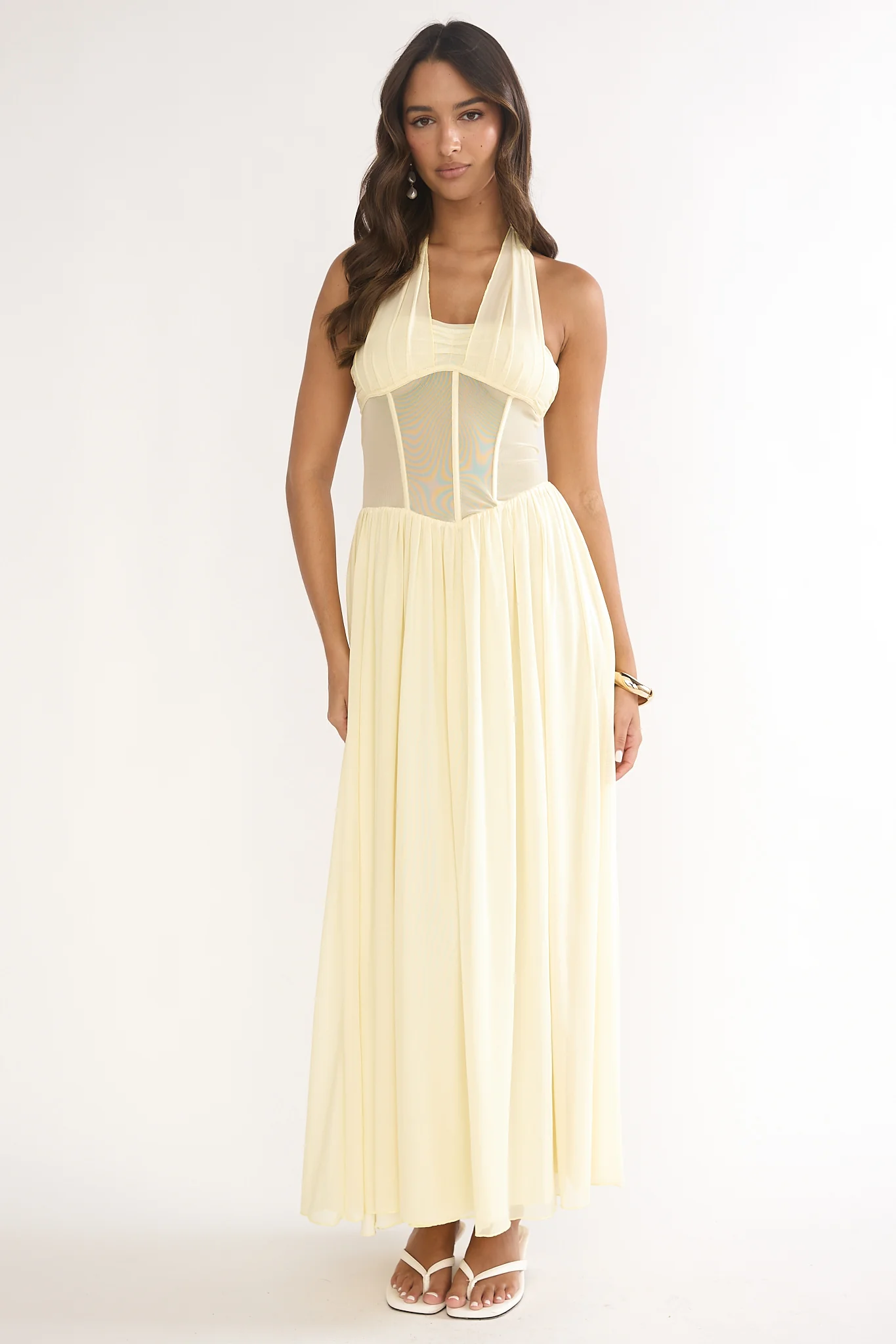 Jovella Halterneck Mesh Dress Butter - Image 5