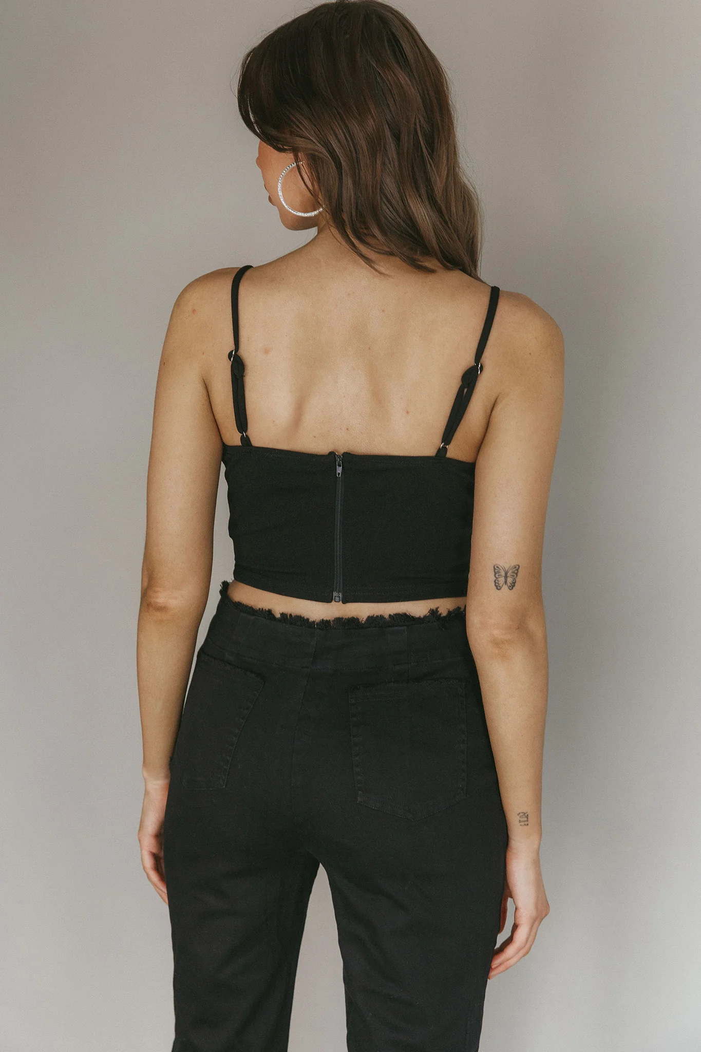 Jovi Feather-Trim Crop Top Black - Image 2