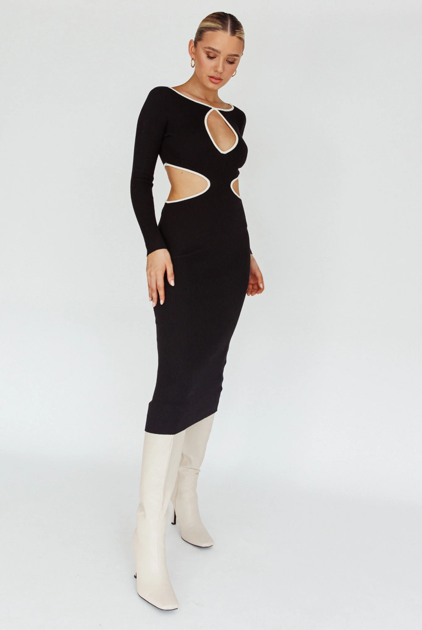 Jovie Keyhole Knit Midi Dress Black - Image 3