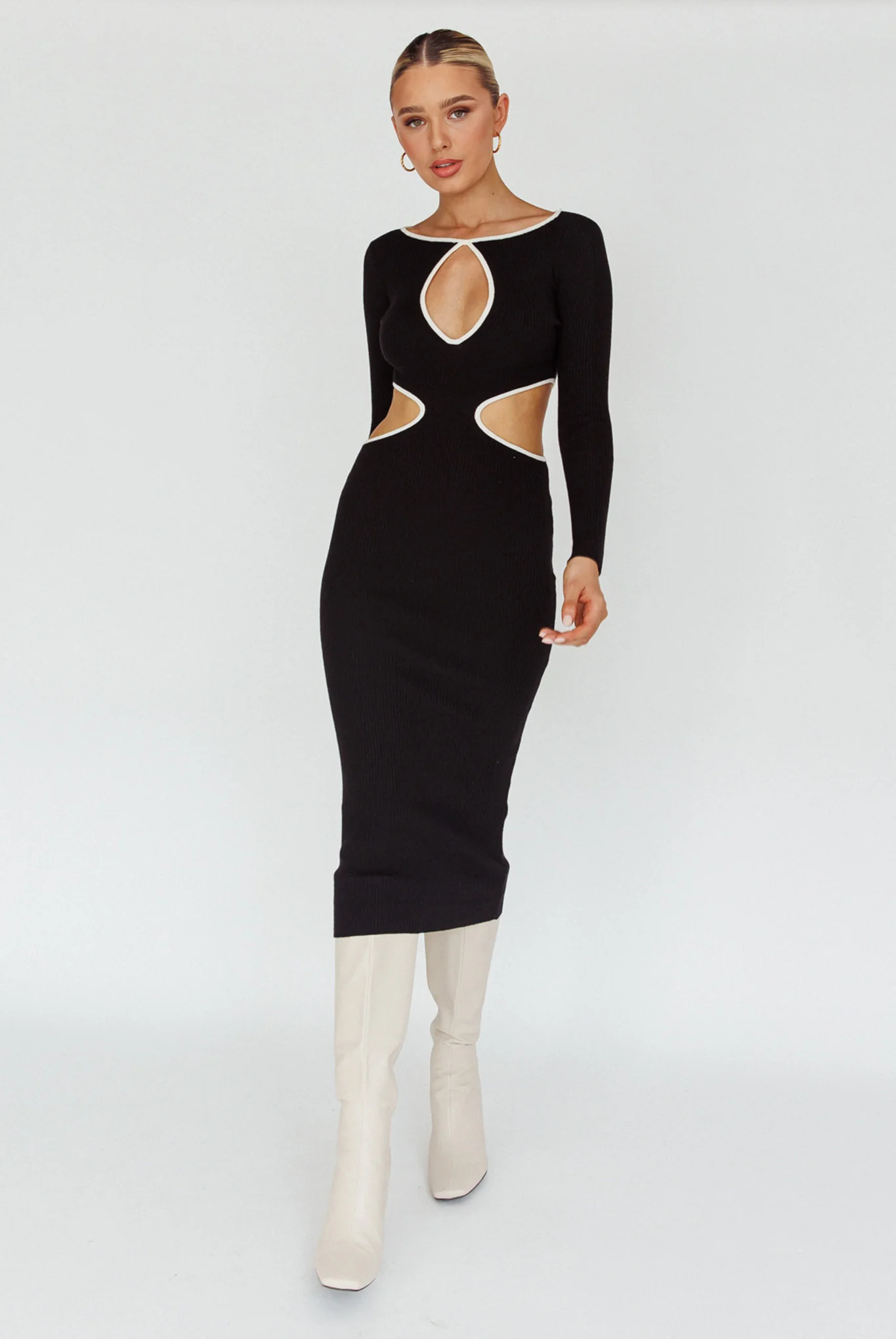 Jovie Keyhole Knit Midi Dress Black - Image 5