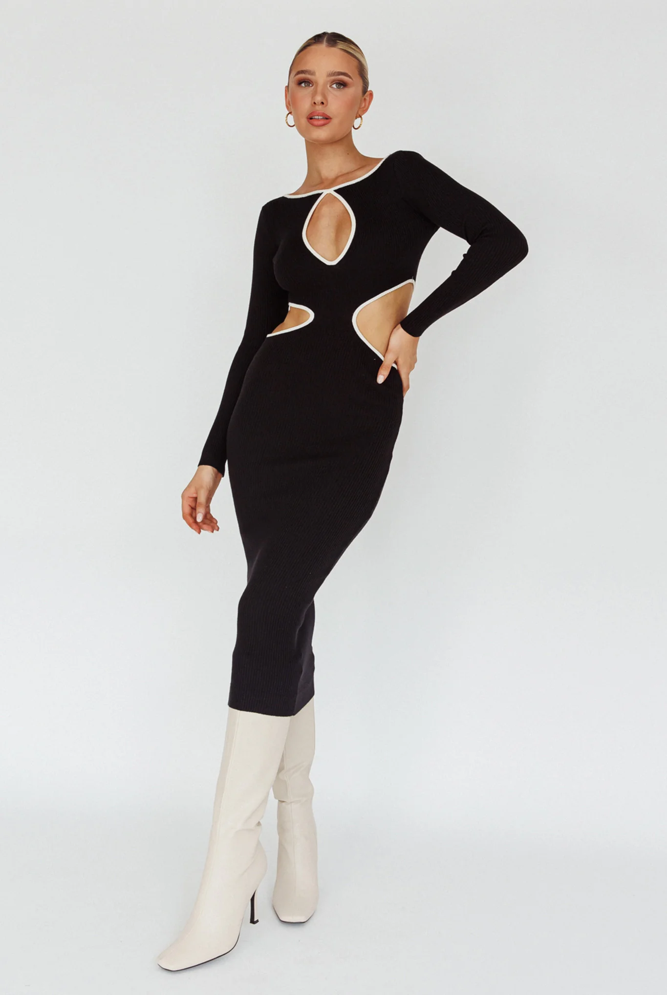 Jovie Keyhole Knit Midi Dress Black - Image 6