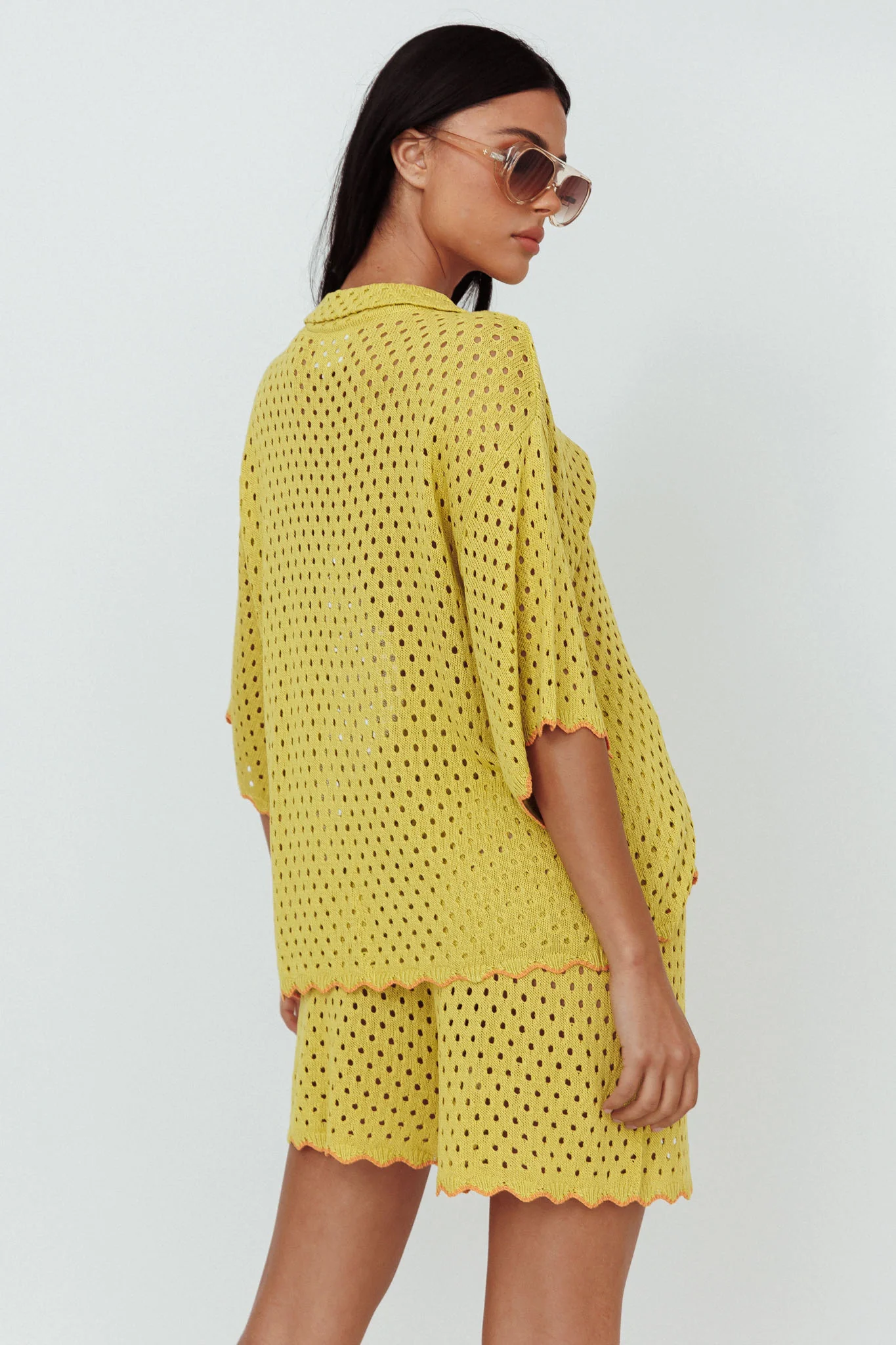 Just A Hunch Button Crochet Shirt Avocado/Pumpkin - Image 3