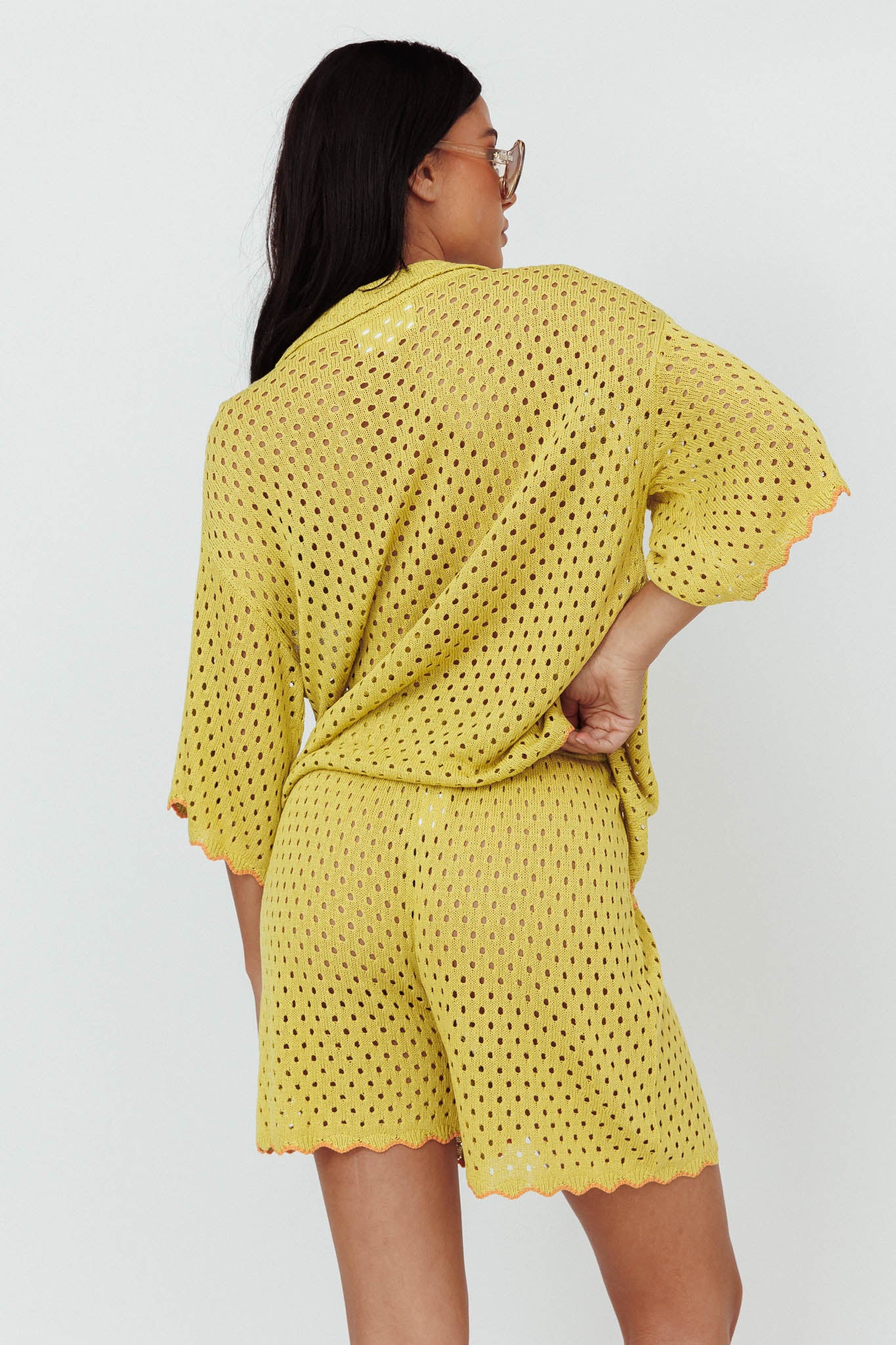 Just A Hunch Crochet Shorts Avocado/Pumpkin - Image 4