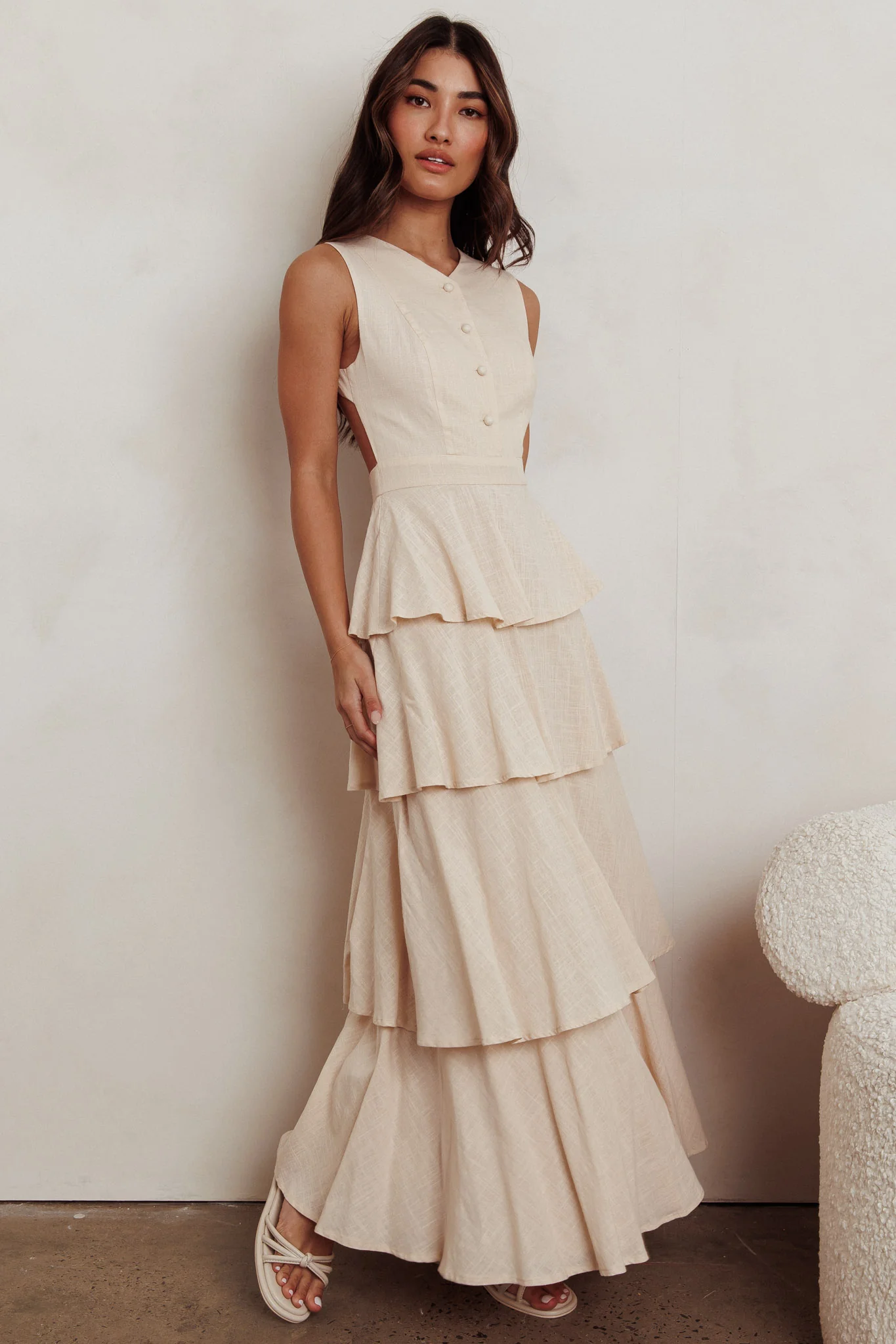 Just Perfect Tiered Ruffle Maxi Dress Oat - Image 6
