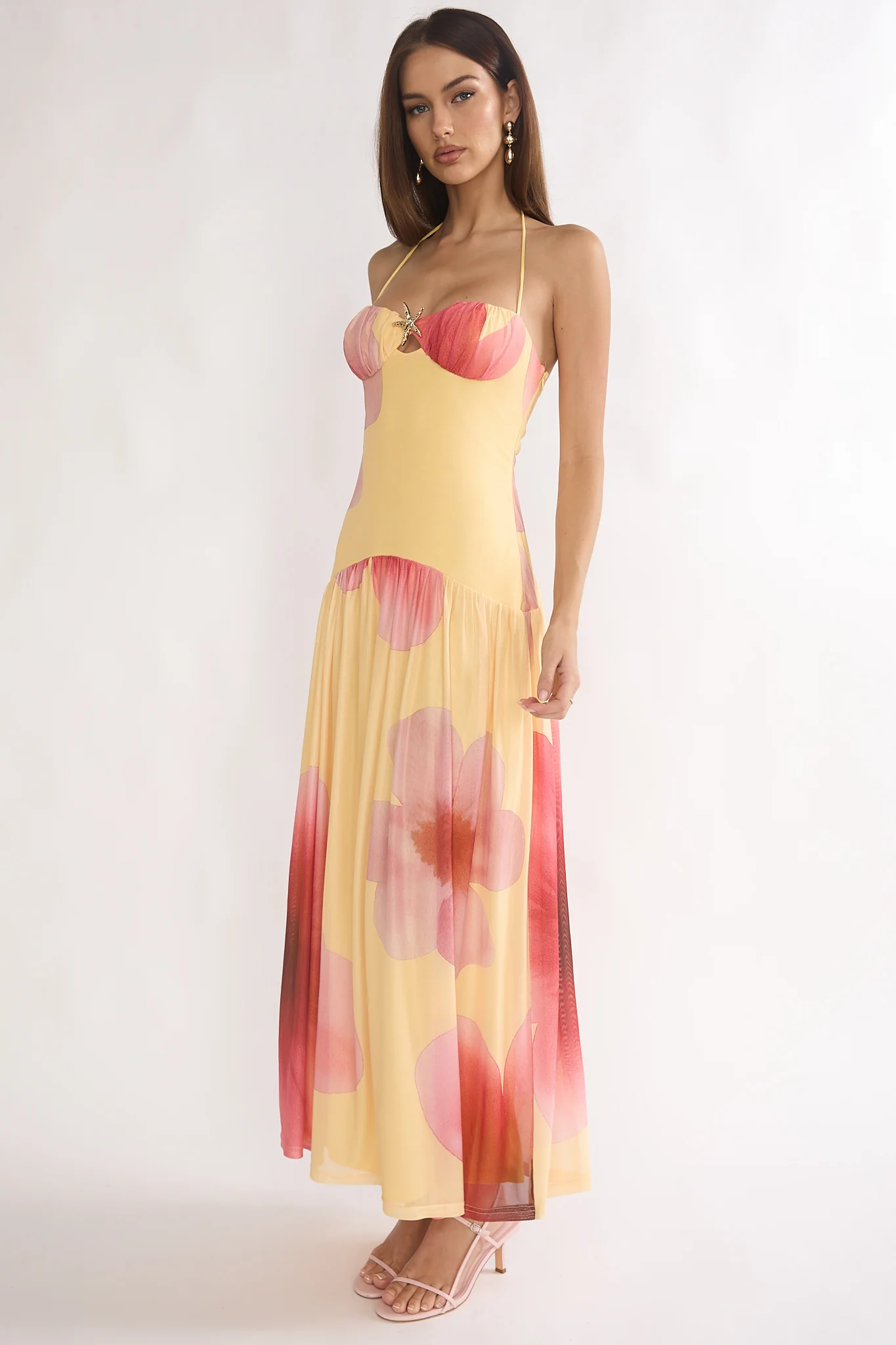 Justyne Drop Waist Halter Maxi Dress Floral Yellow - Image 6