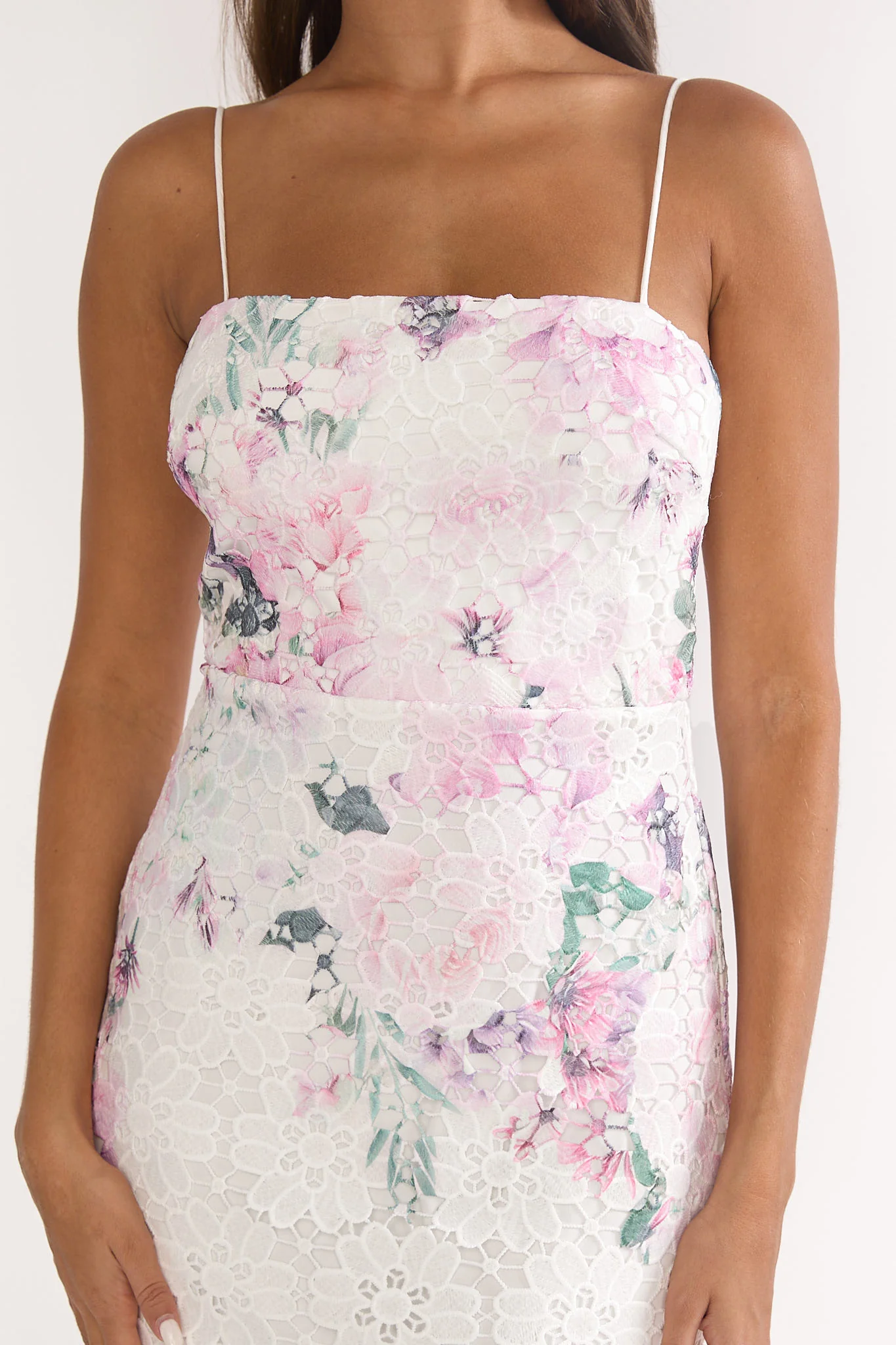 Kaela Crochet Overlay Maxi Dress Floral Pink - Image 3