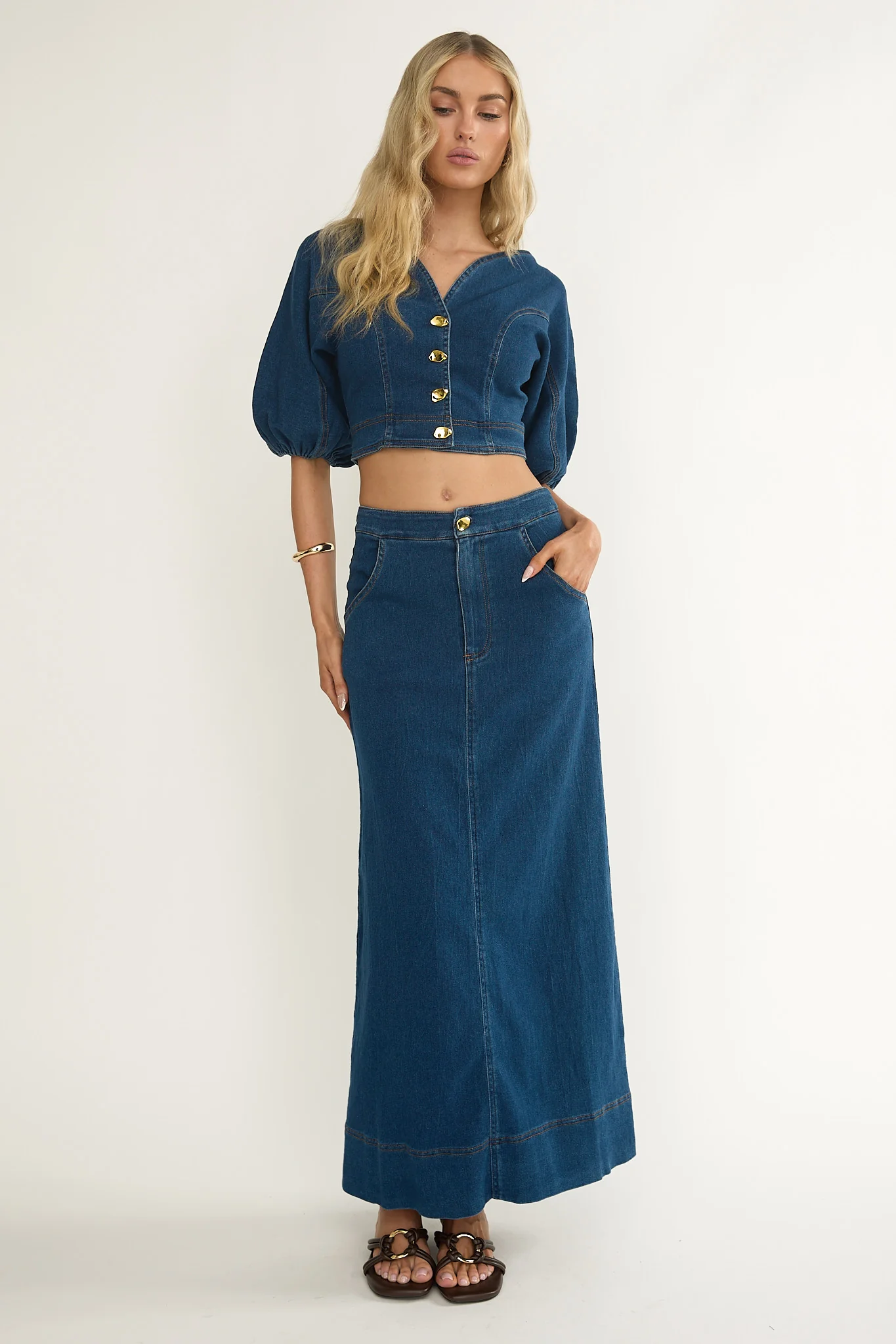 Kaelis Pocket Maxi Skirt Denim - Image 5