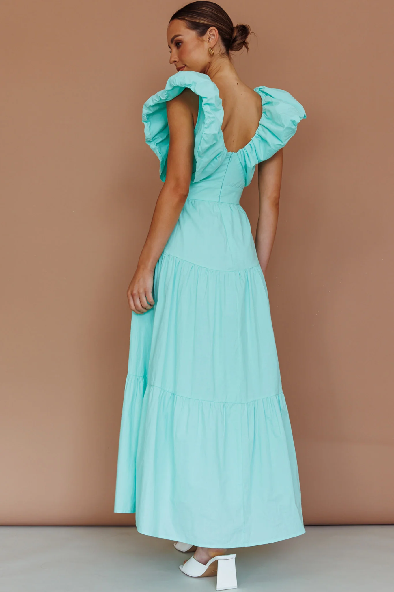 Kahlo Puffed Ruffle Neckline Maxi Dress Mint - Image 5