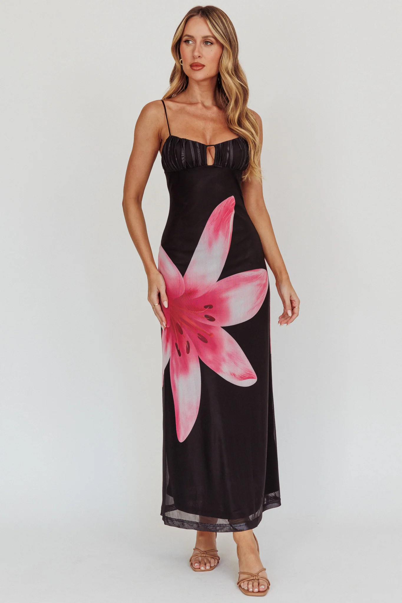 Kailua Floral Print Maxi Dress Black - Image 3