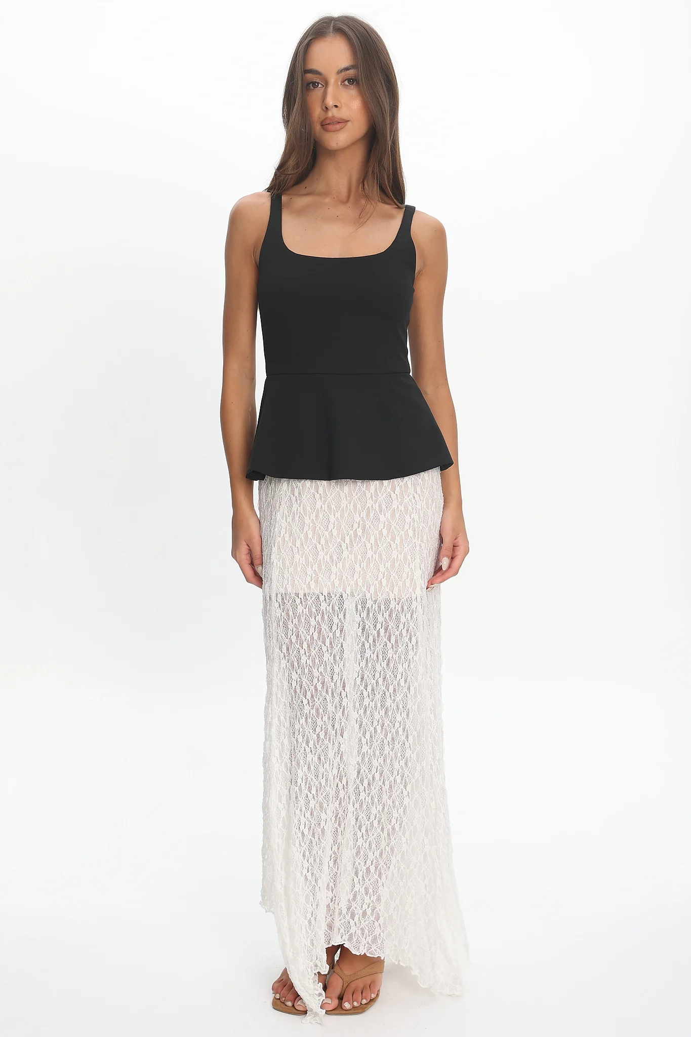 Kairah Peplum Lace Hem Maxi Dress Black - Image 5